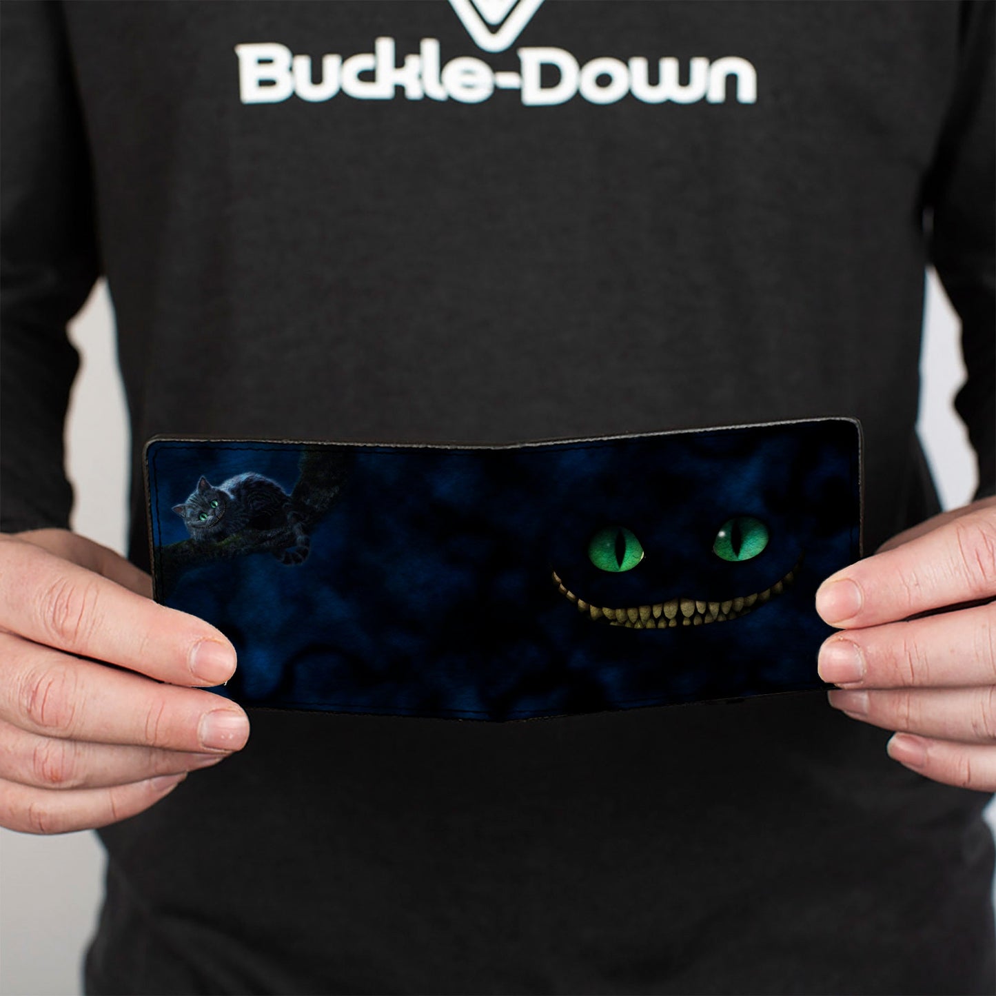 Bi-Fold Wallet - Tim Burton's Cheshire Cat Eyes & Teeth + Tree Pose Smokey Blues