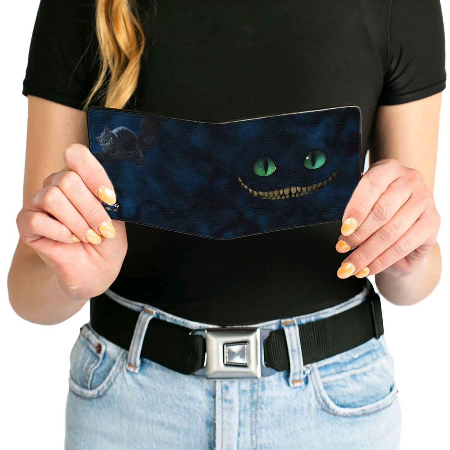 Bi-Fold Wallet - Tim Burton's Cheshire Cat Eyes & Teeth + Tree Pose Smokey Blues