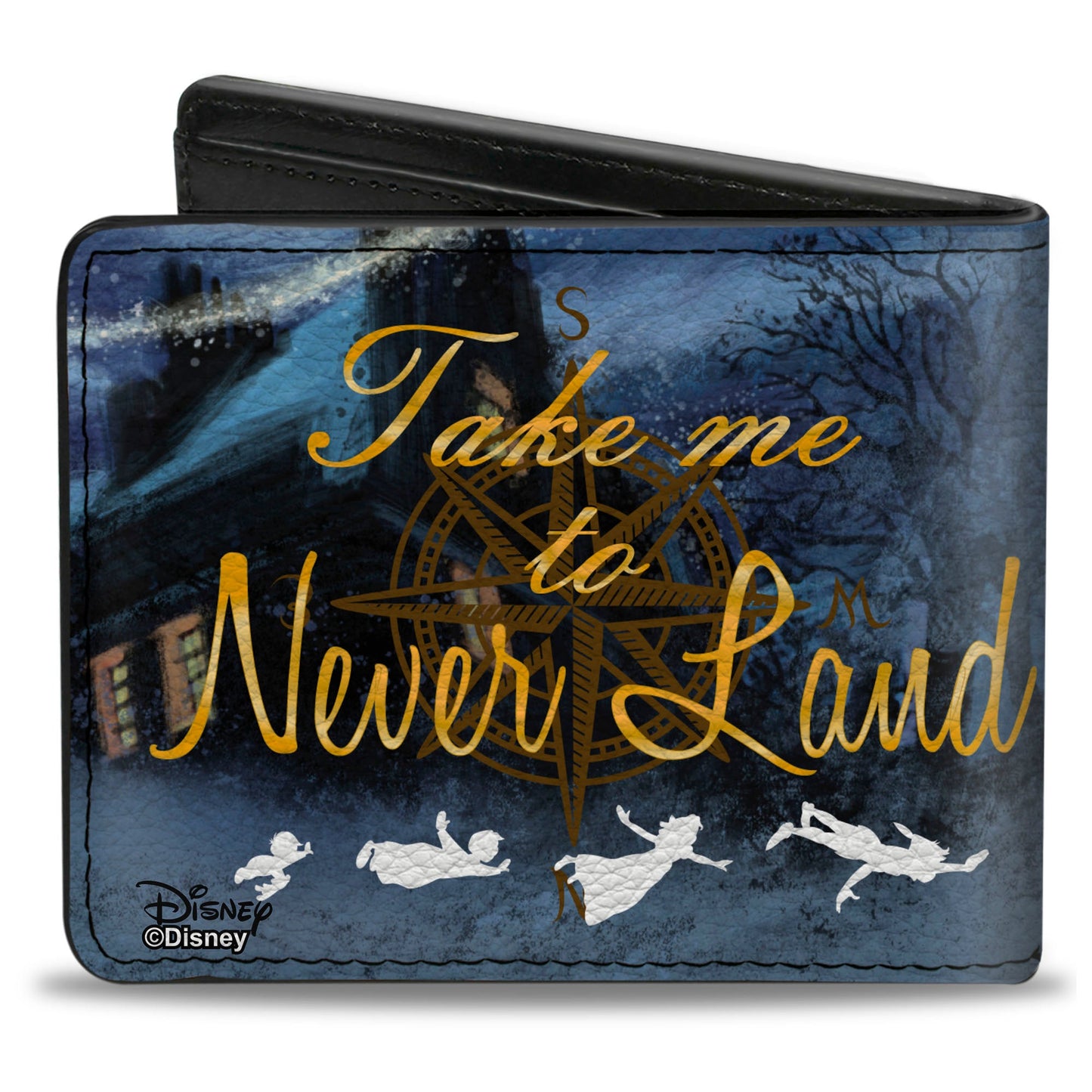 Bi-Fold Wallet - Peter Pan Flying Scene + TAKE ME TO NEVERLAND Blues Golds White