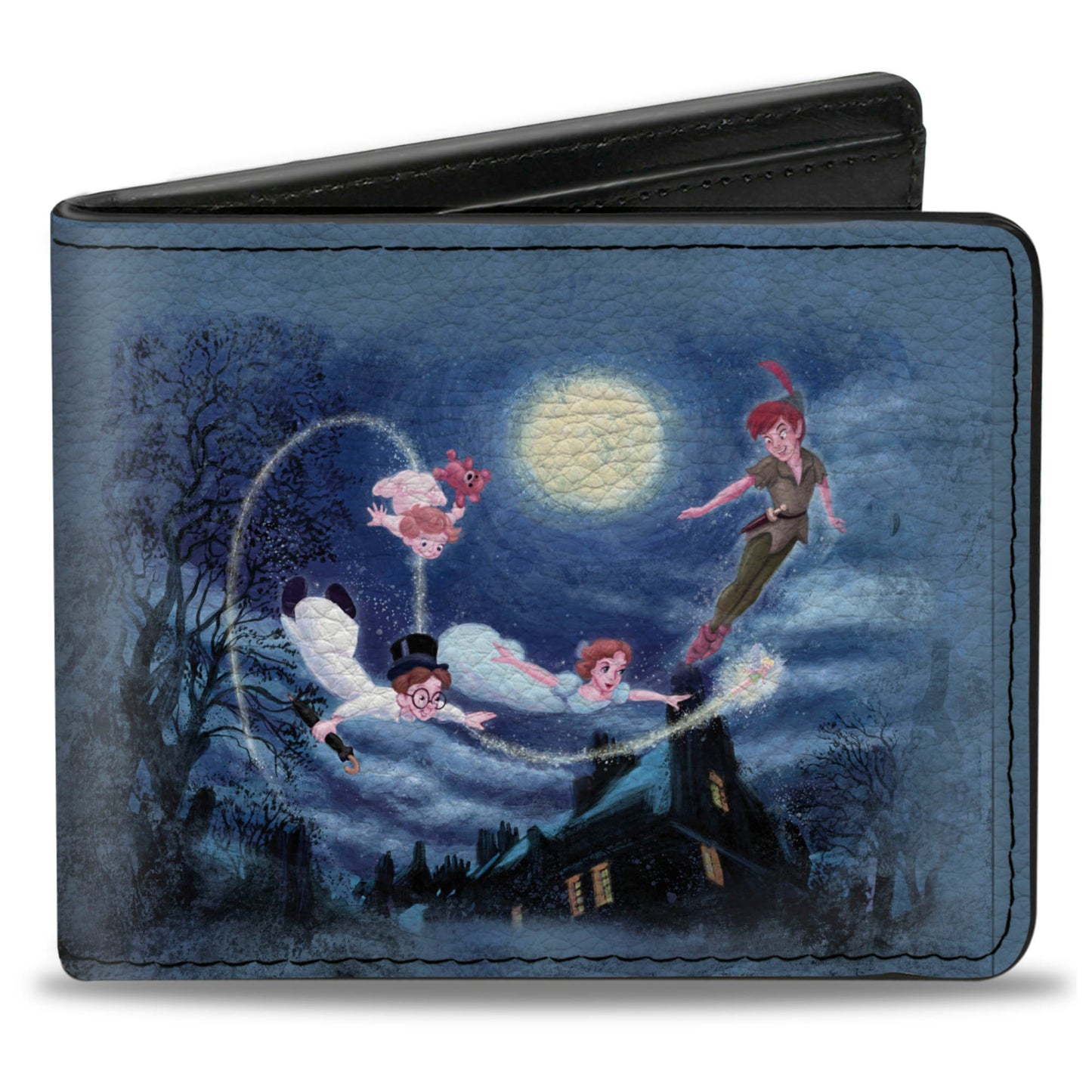Bi-Fold Wallet - Peter Pan Flying Scene + TAKE ME TO NEVERLAND Blues Golds White