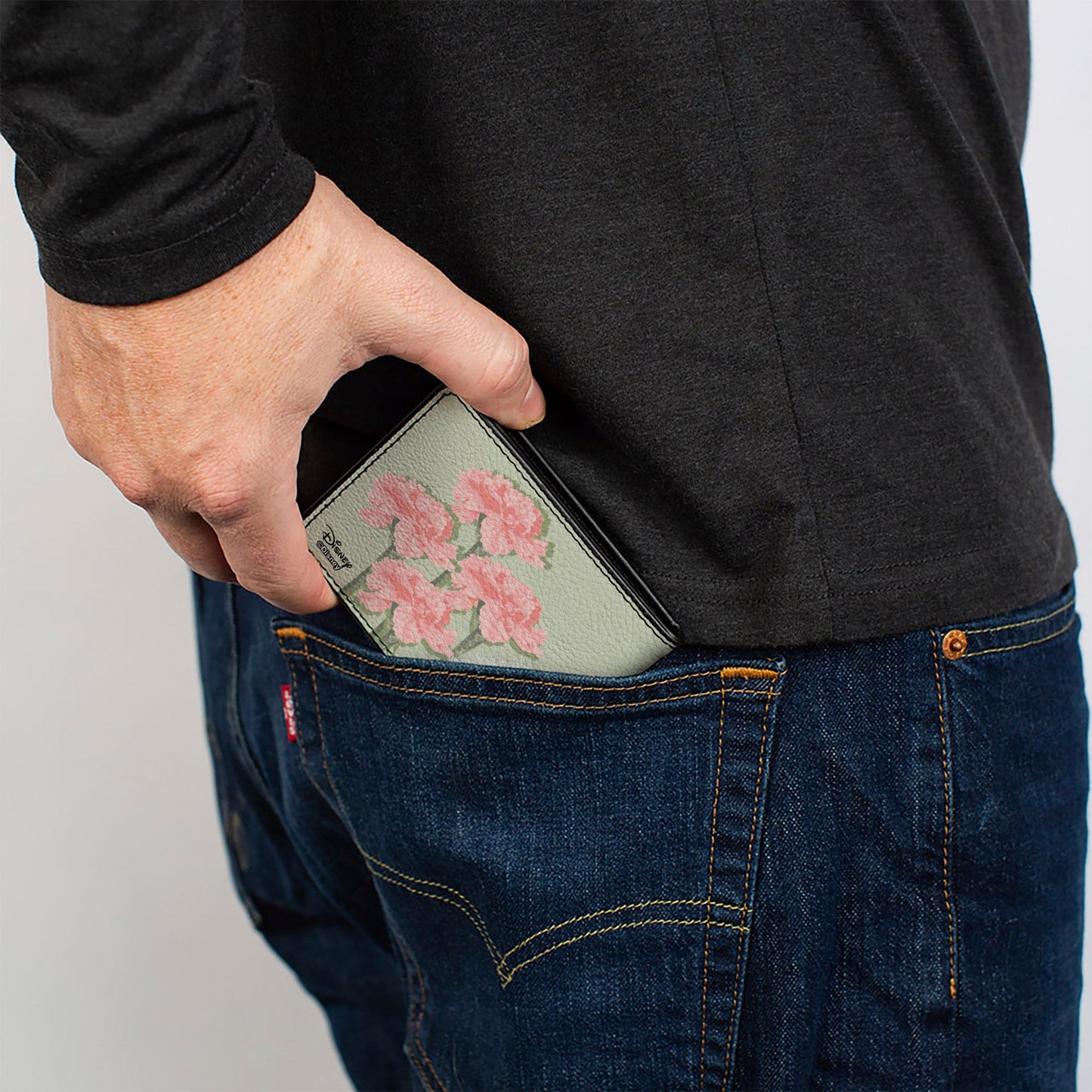 Bi-Fold Wallet - Tinker Bell Sketch Carnations Dandelions Sage Greens Pinks White