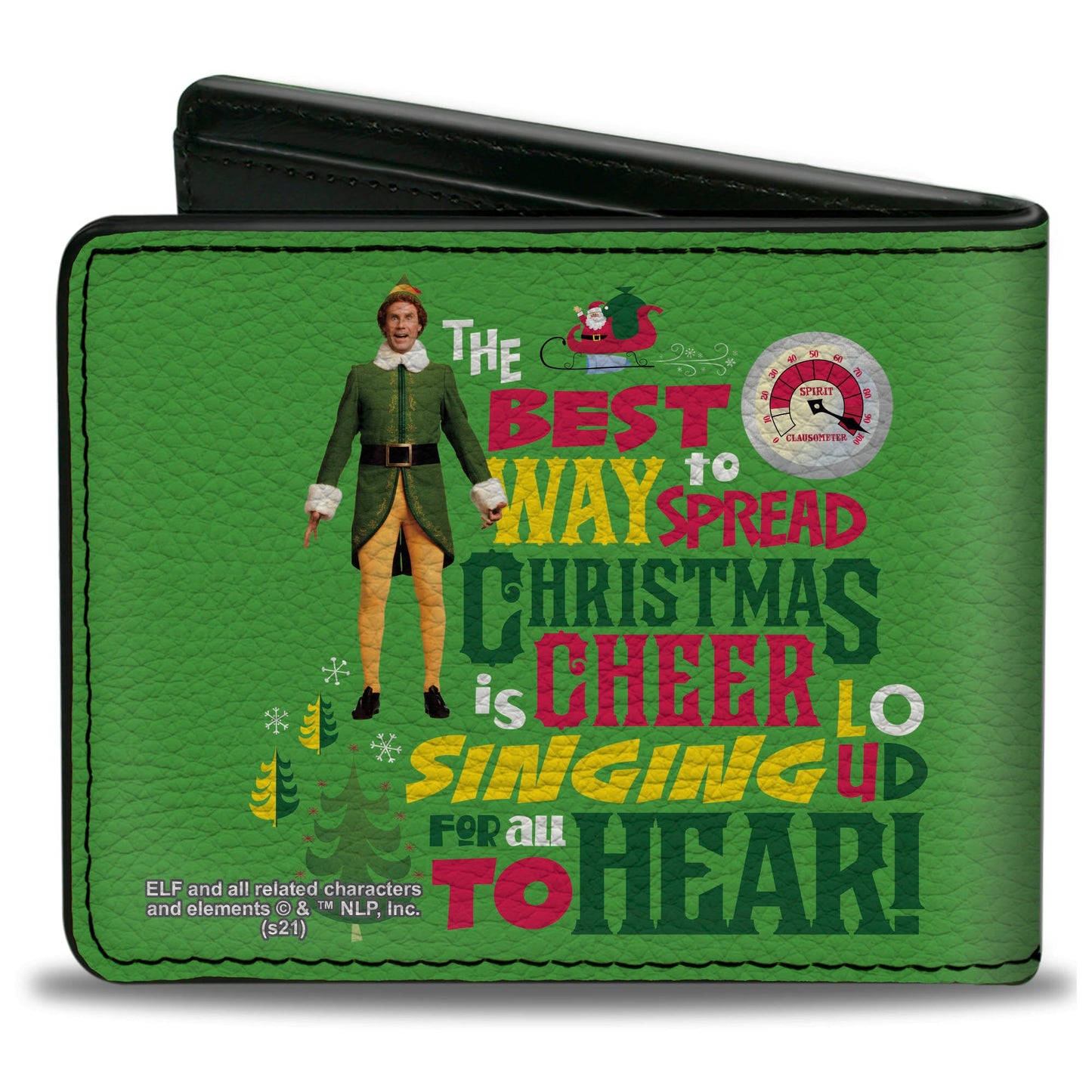 Bi-Fold Wallet - Elf Buddy the Elf THE BEST WAY TO SPREAD CHRISTMAS CHEER Quote Greens Red Yellow White