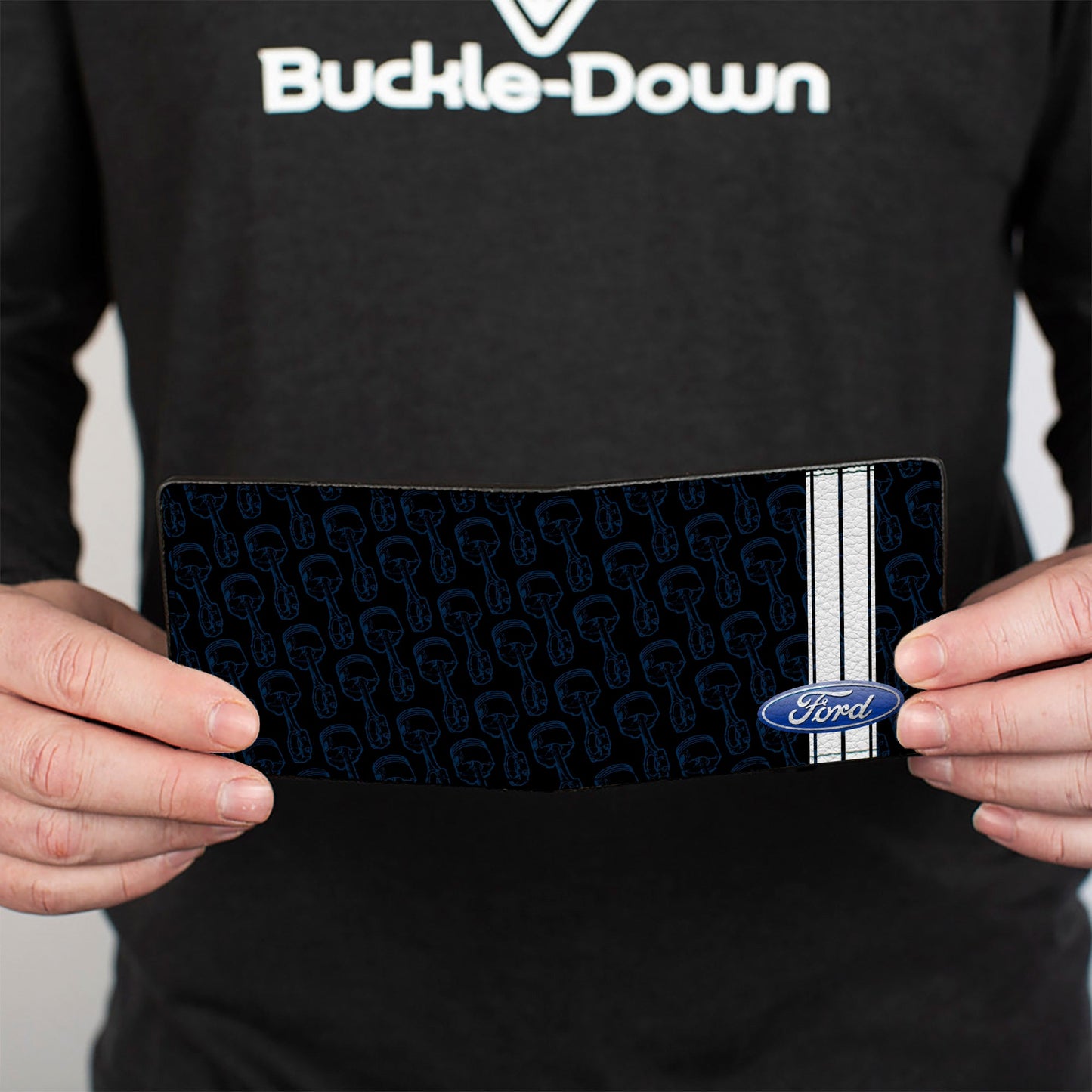 Bi-Fold Wallet - FORD Oval Stripe Piston Repeat Black Blue White
