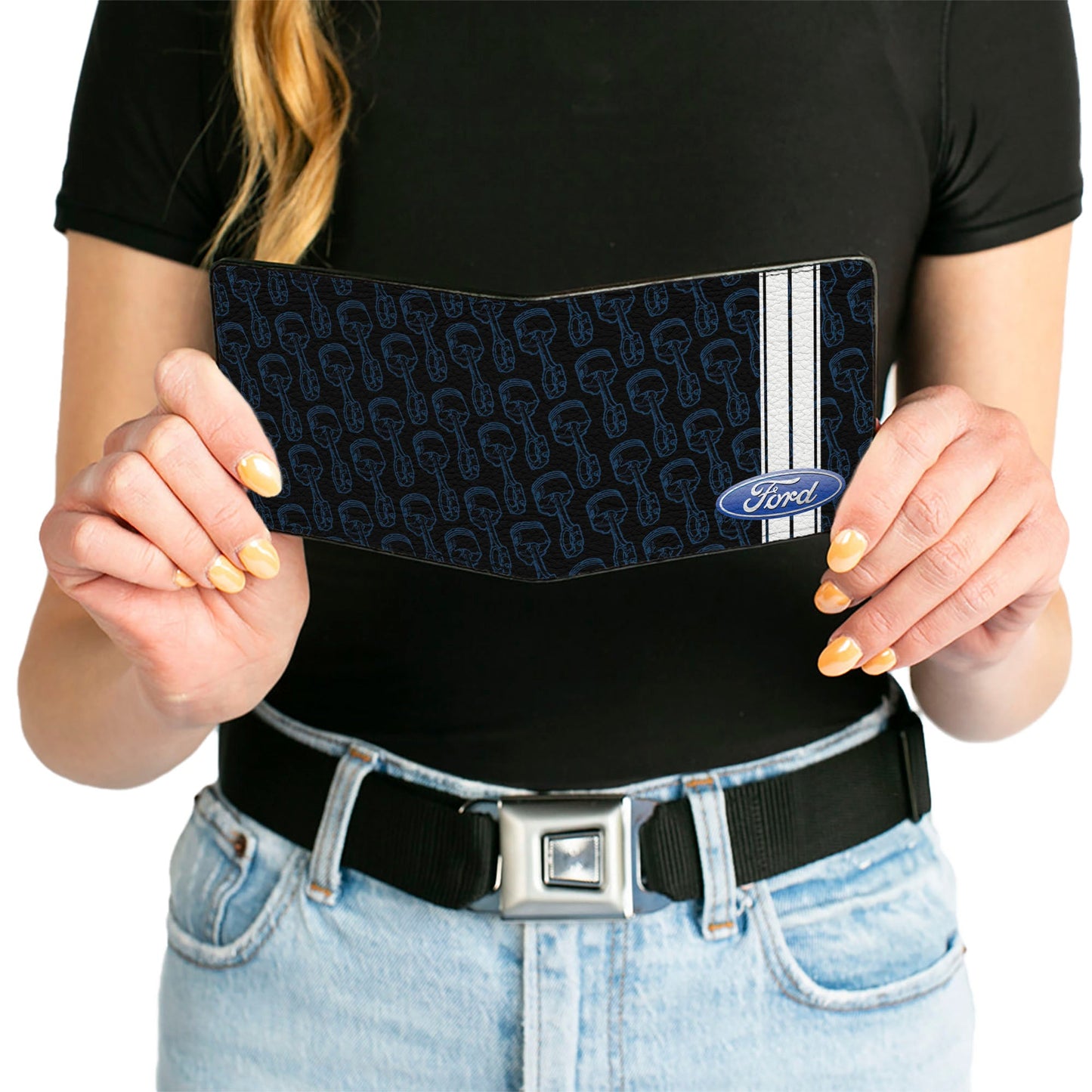 Bi-Fold Wallet - FORD Oval Stripe Piston Repeat Black Blue White