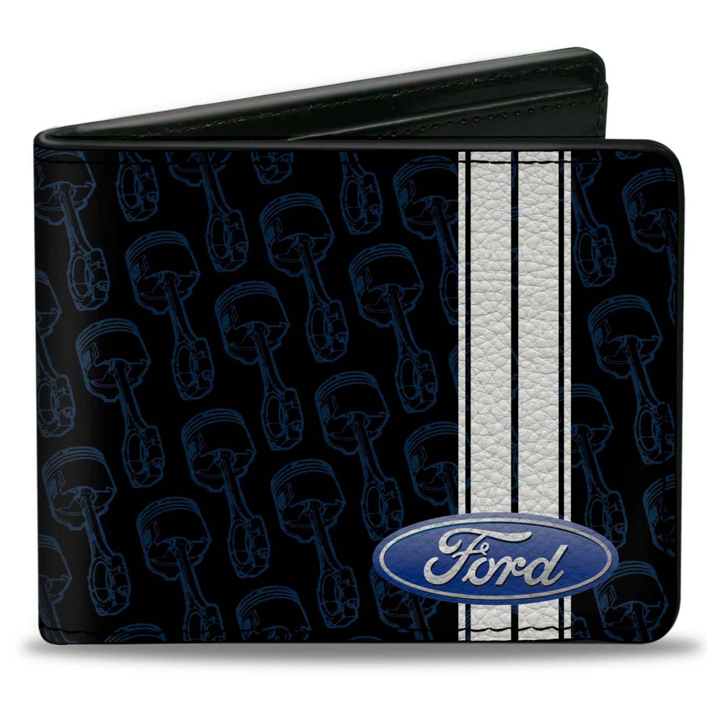 Bi-Fold Wallet - FORD Oval Stripe Piston Repeat Black Blue White