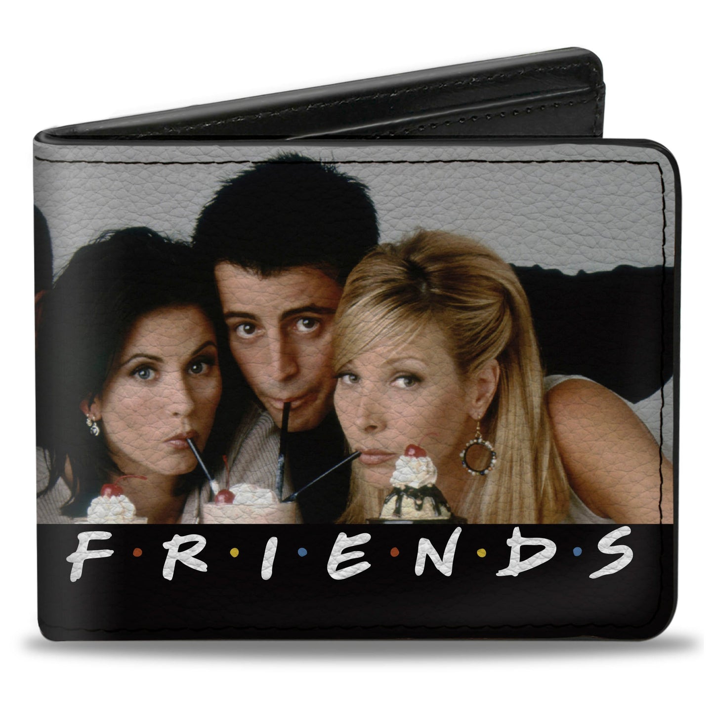 Bi-Fold Wallet - FRIENDS 6-Character Milk Shake Pose Vivid Black White Multi Color