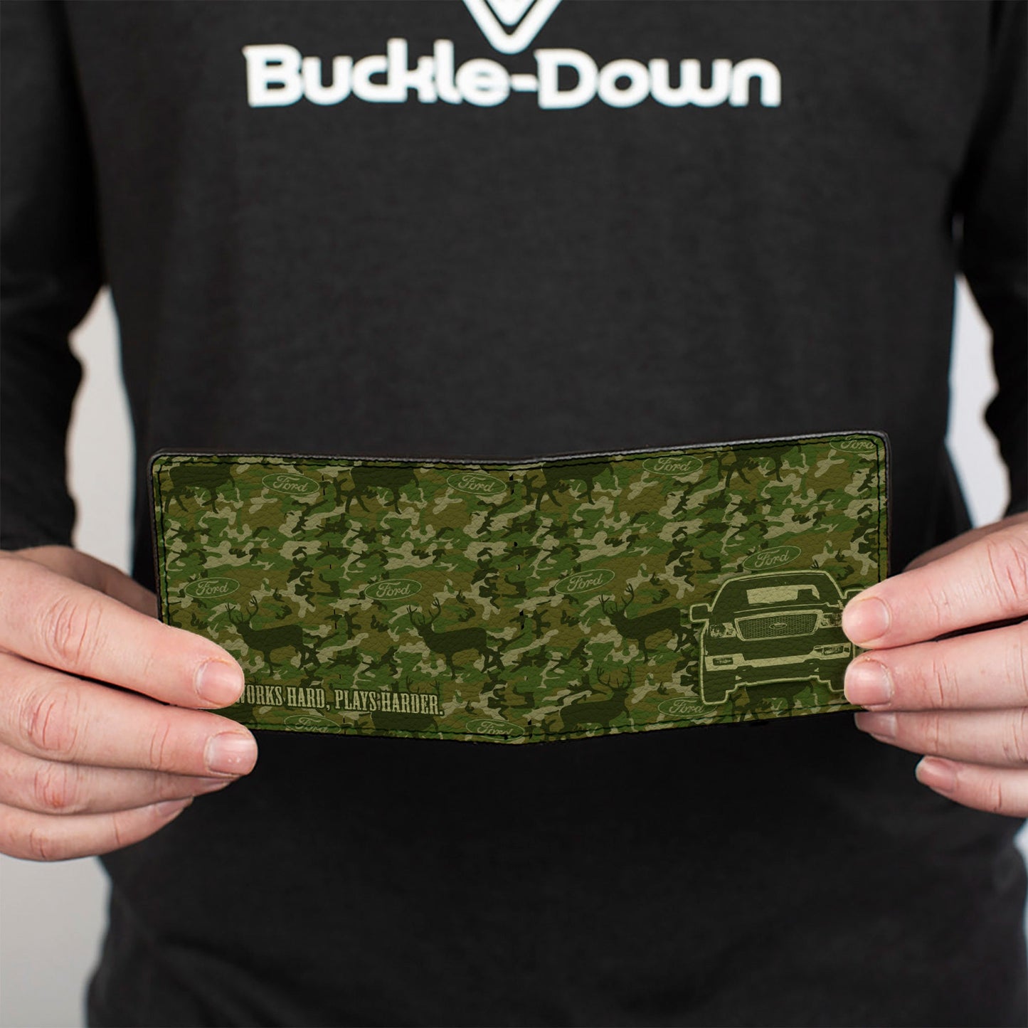 Bi-Fold Wallet - Ford Truck + WORKS HARD, PLAYS HARDER Deer Hunter Camo Olive