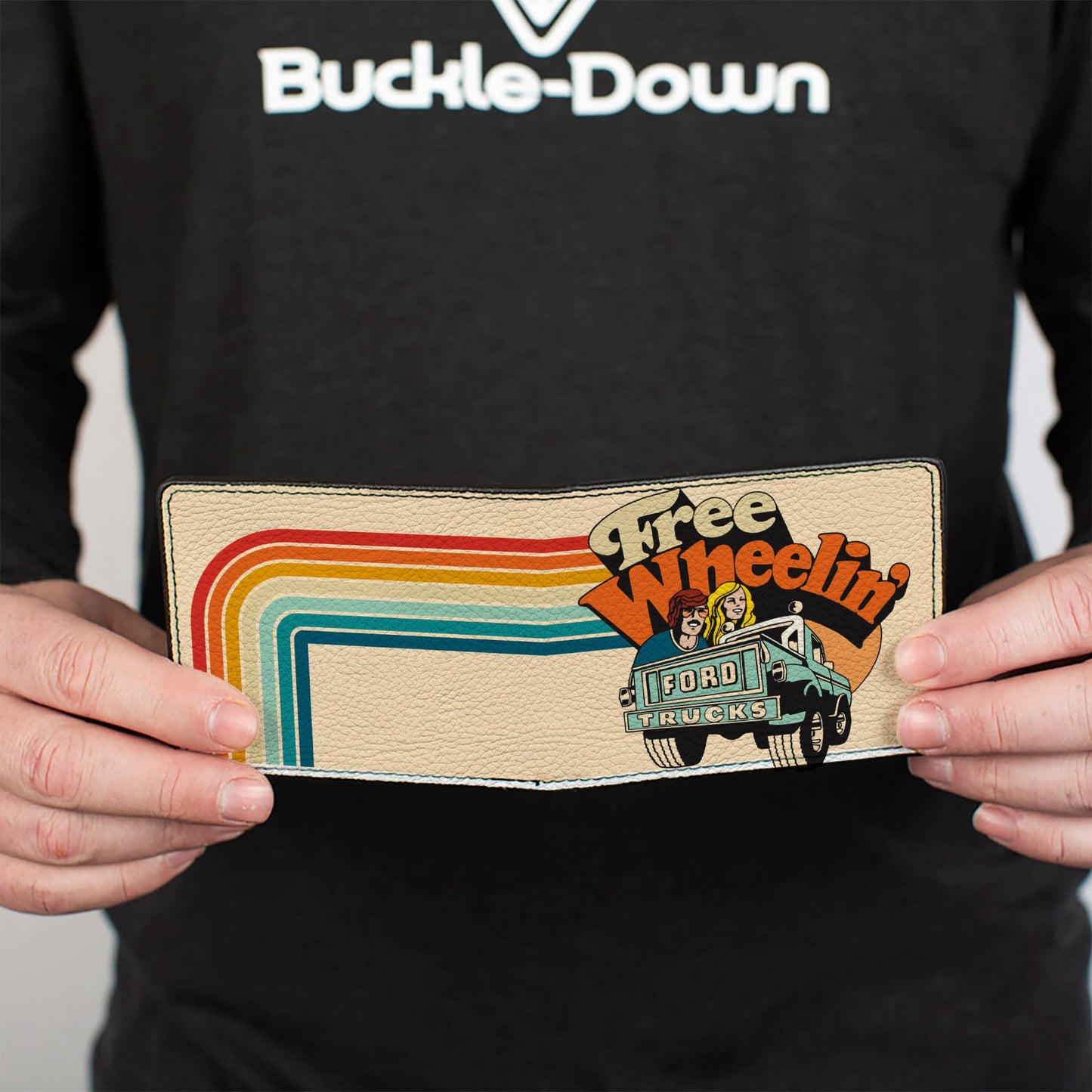 Bi-Fold Wallet - Ford Trucks FREE WHEELIN Bronco Scene Beige/Multi Color