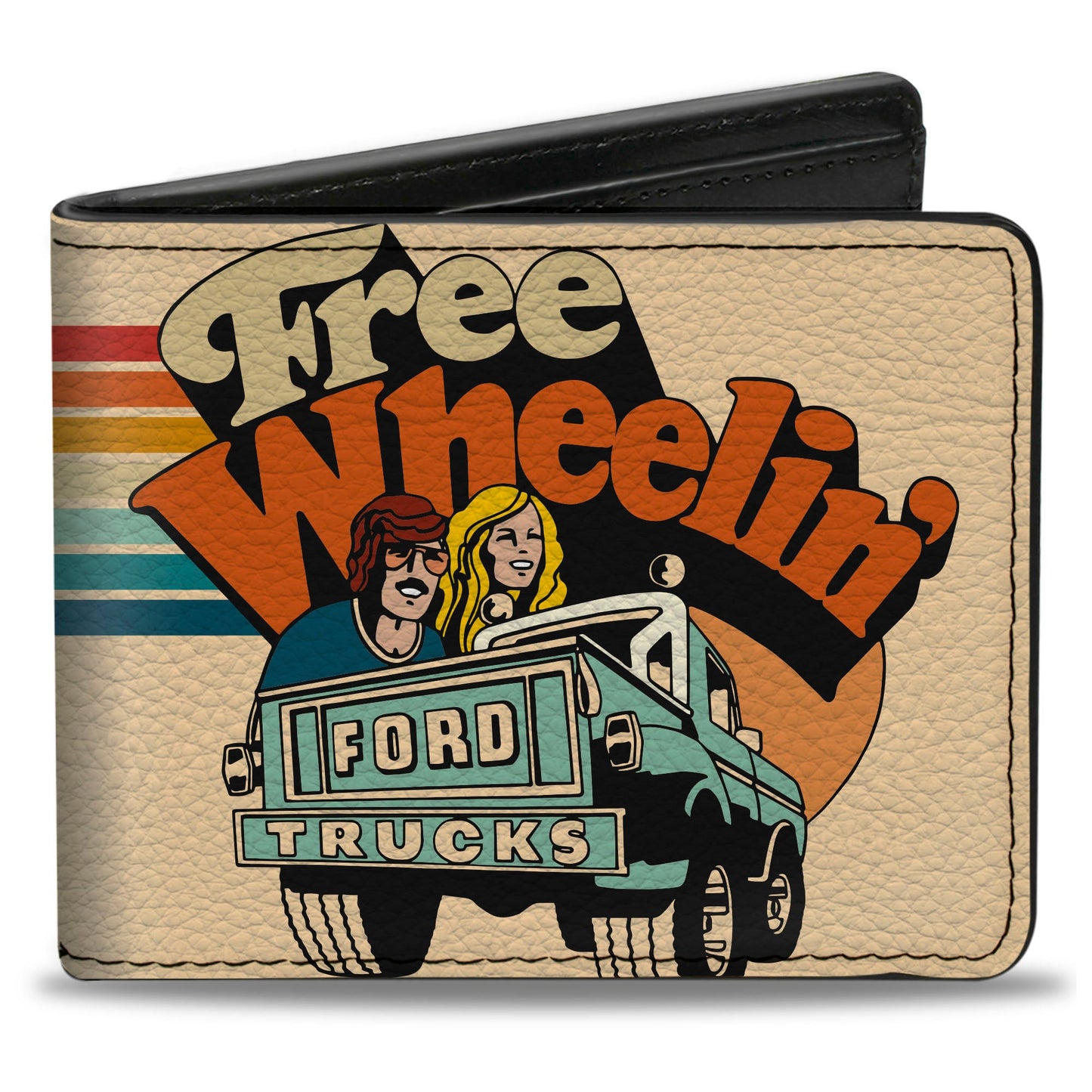 Bi-Fold Wallet - Ford Trucks FREE WHEELIN Bronco Scene Beige/Multi Color