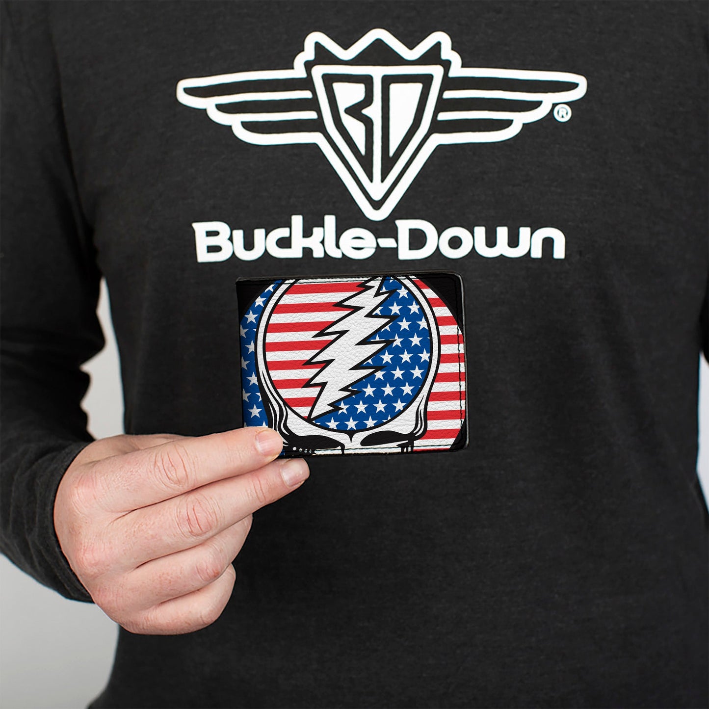 Bi-Fold Wallet - GRATEFUL DEAD Steal Your Face Stars and Stripes Close-Up Black/White/Red/Blue