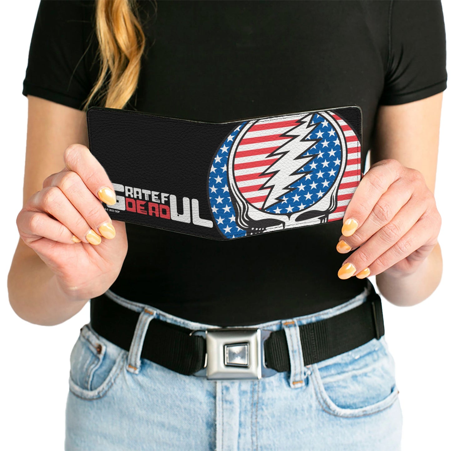 Bi-Fold Wallet - GRATEFUL DEAD Steal Your Face Stars and Stripes Close-Up Black/White/Red/Blue