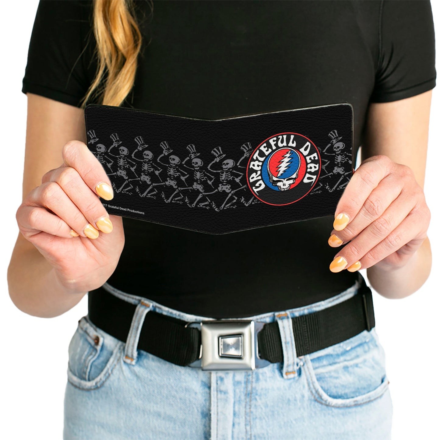 Bi-Fold Wallet - GRATEFUL DEAD Steal Your Face Logo Dancing Skeletons Black Gray Red White Blue