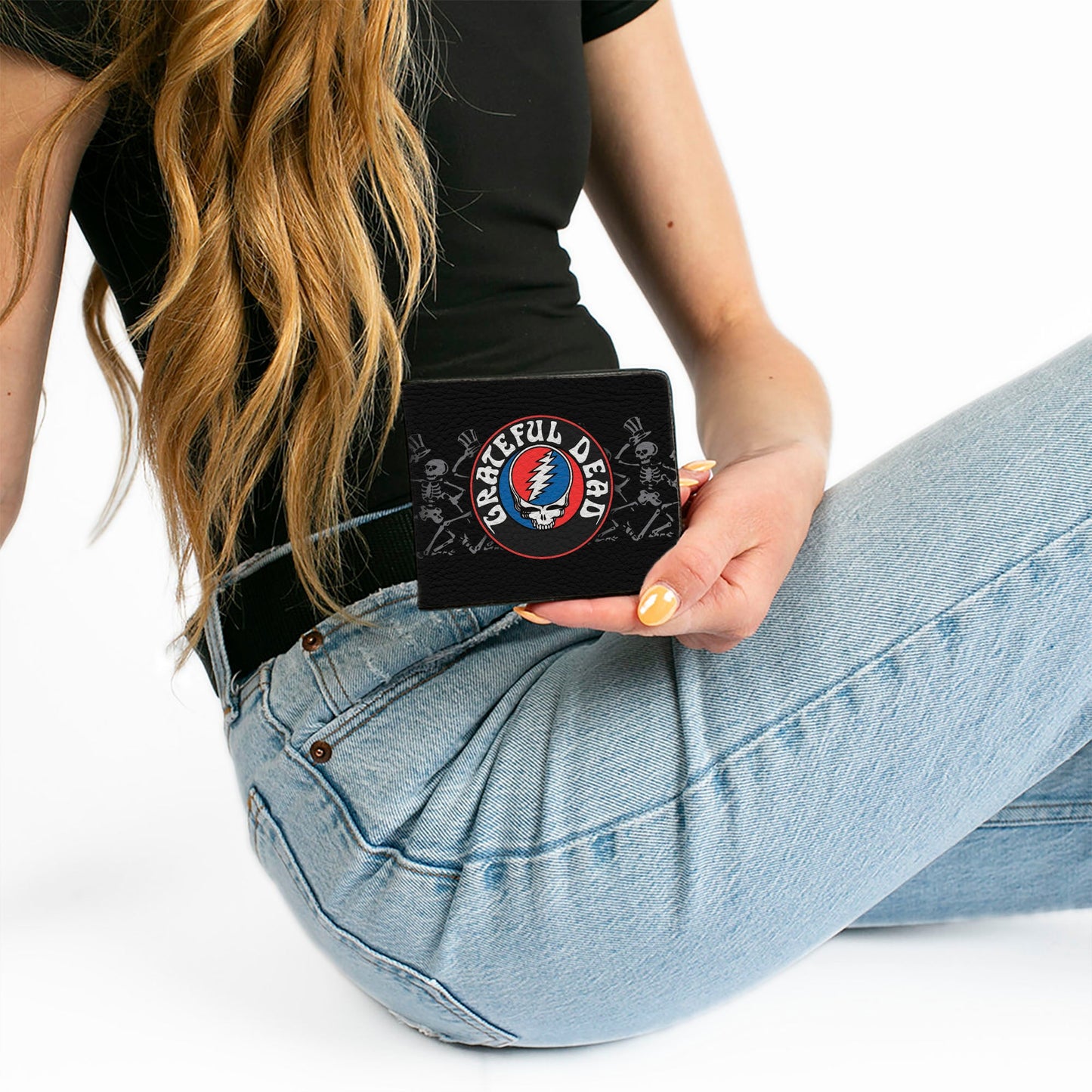 Bi-Fold Wallet - GRATEFUL DEAD Steal Your Face Logo Dancing Skeletons Black Gray Red White Blue