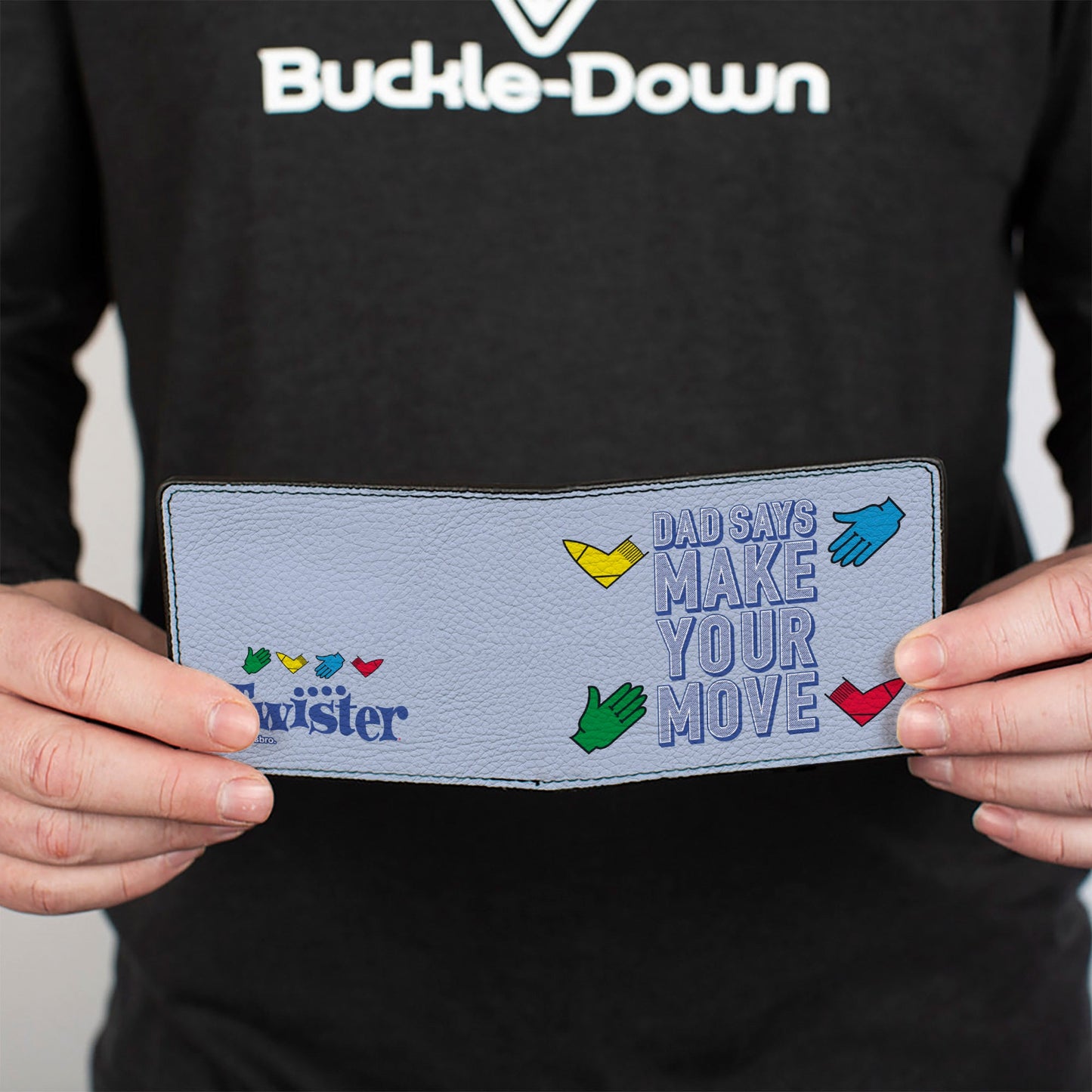 Bi-Fold Wallet - Twister DAD SAYS MAKE YOUR MOVE and Game Icons Light Blue/Multi Color