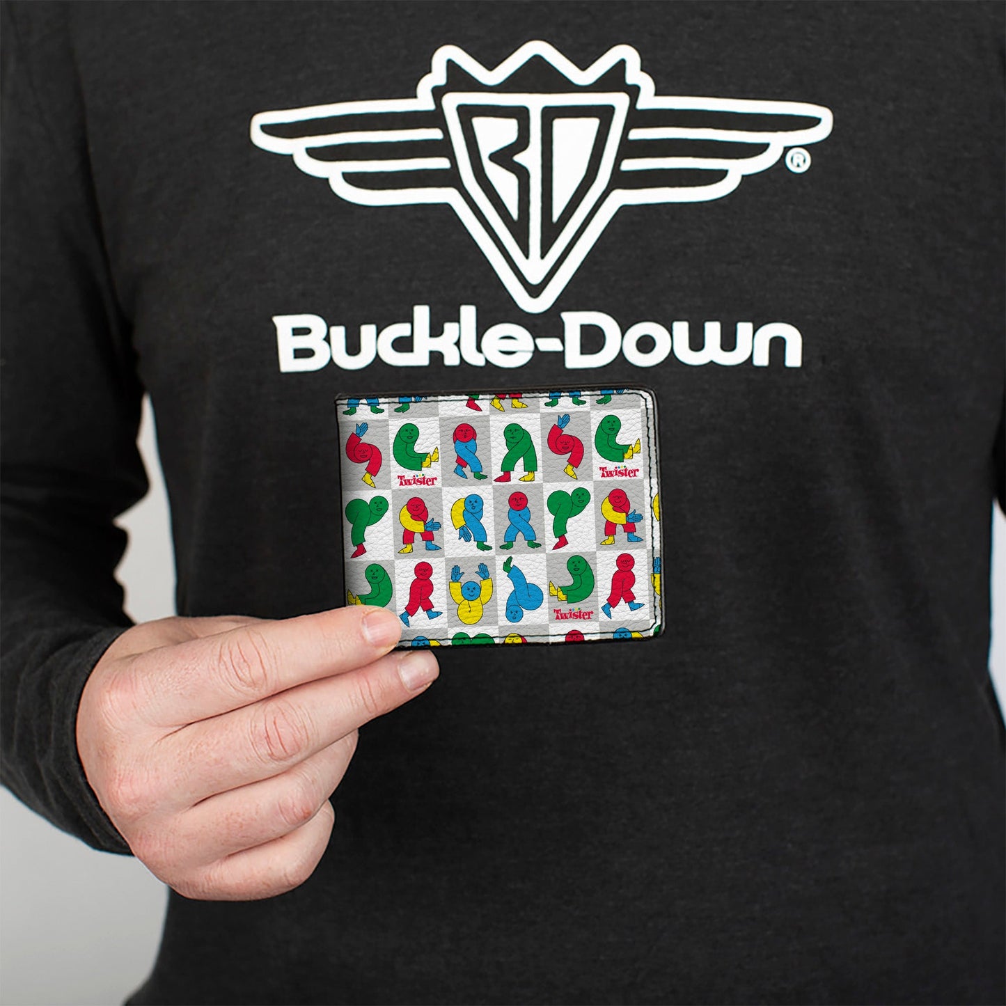 Bi-Fold Wallet - Twister Character Pose Blocks Checker White/Gray/Multi Color