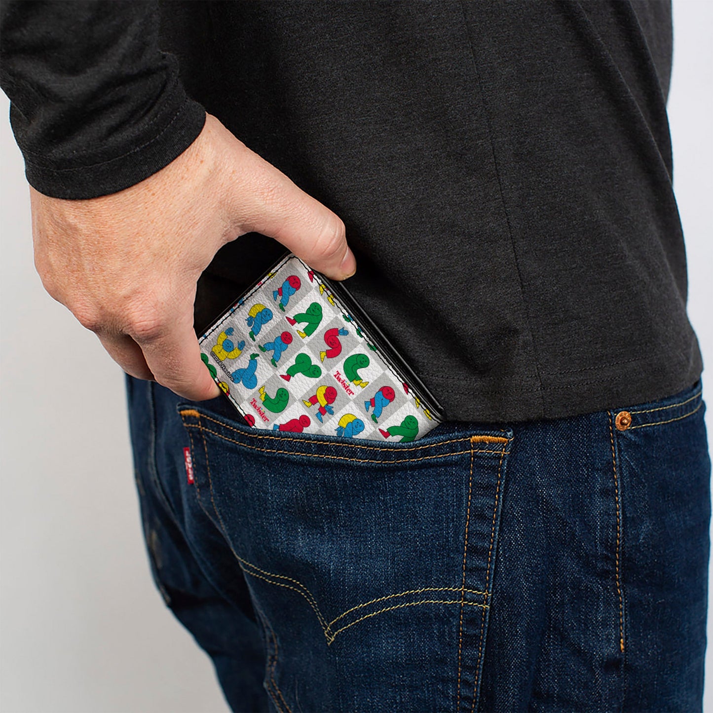Bi-Fold Wallet - Twister Character Pose Blocks Checker White/Gray/Multi Color