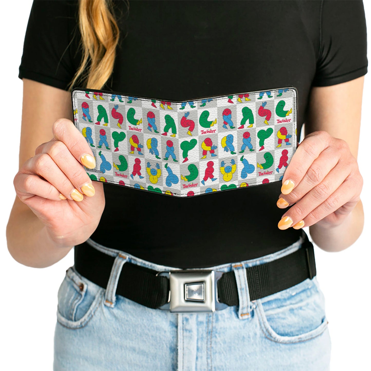 Bi-Fold Wallet - Twister Character Pose Blocks Checker White/Gray/Multi Color