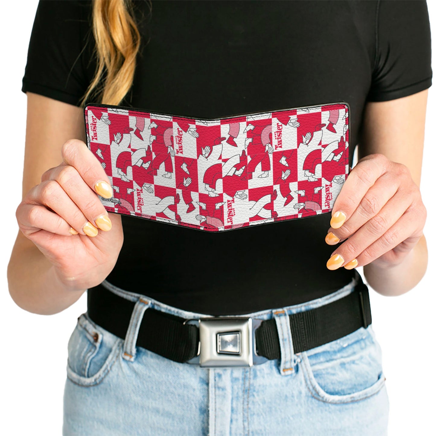 Bi-Fold Wallet - Twister Arm and Leg Pose Blocks Checker White/Red