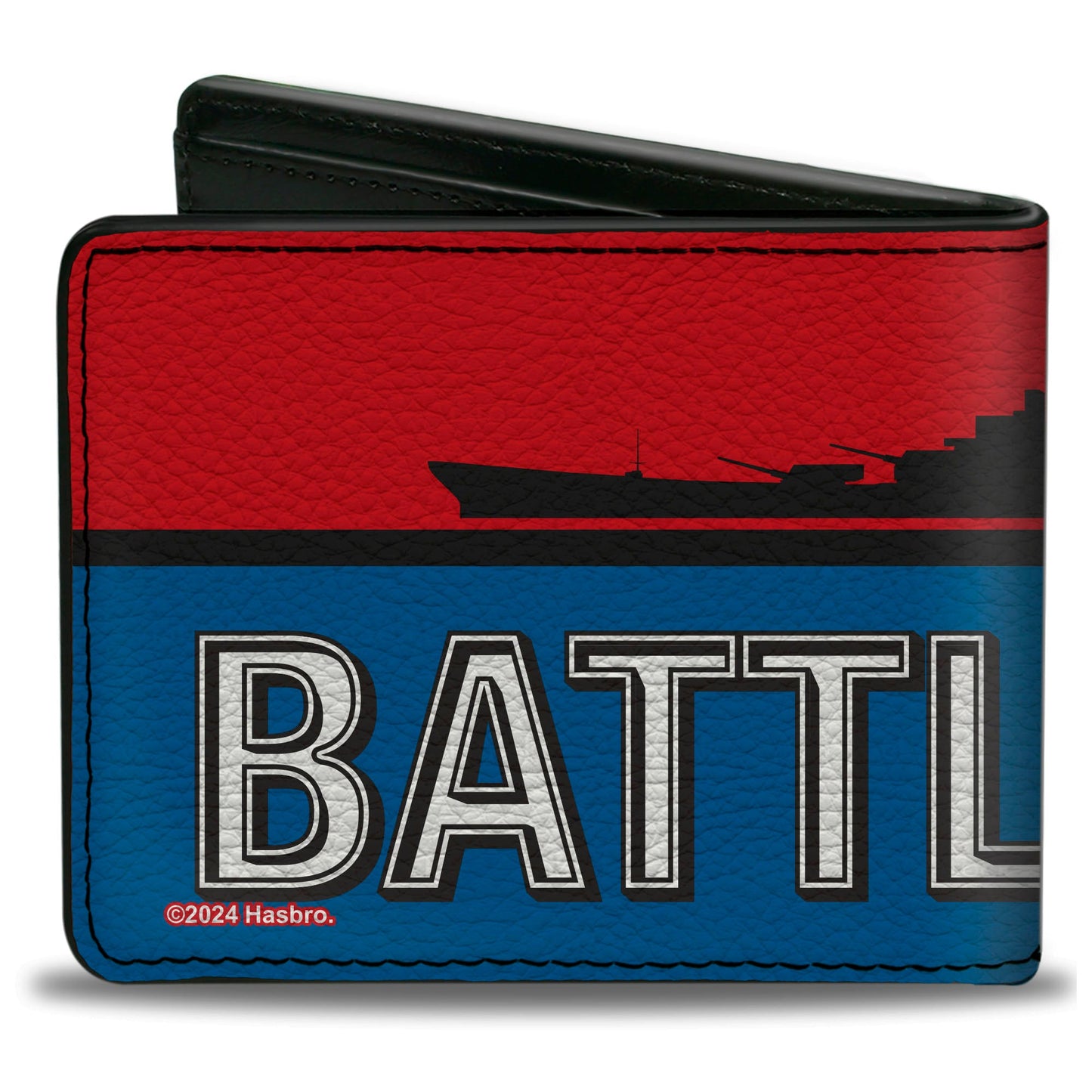 Bi-Fold Wallet - BATTLESHIP Ship Silhouette and Text Red/Blue/Black/White