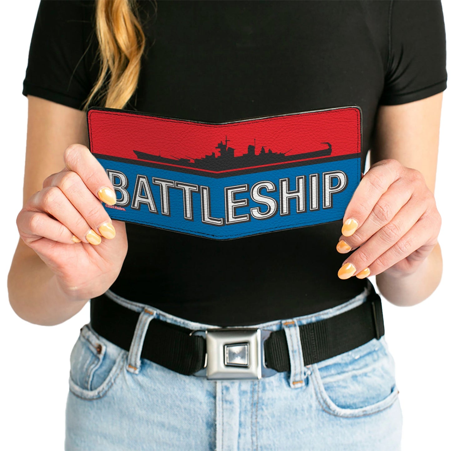 Bi-Fold Wallet - BATTLESHIP Ship Silhouette and Text Red/Blue/Black/White