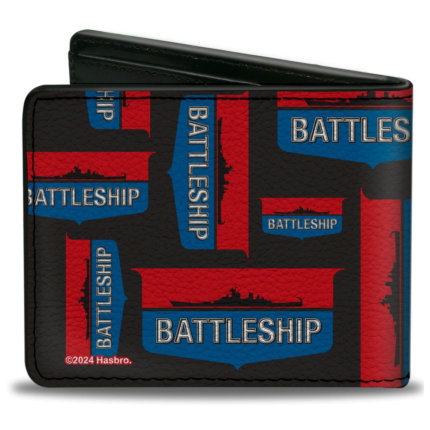 Bi-Fold Wallet - BATTLESHIP Ship Silhouette and Text Badge Collage Black/Red/Blue/White