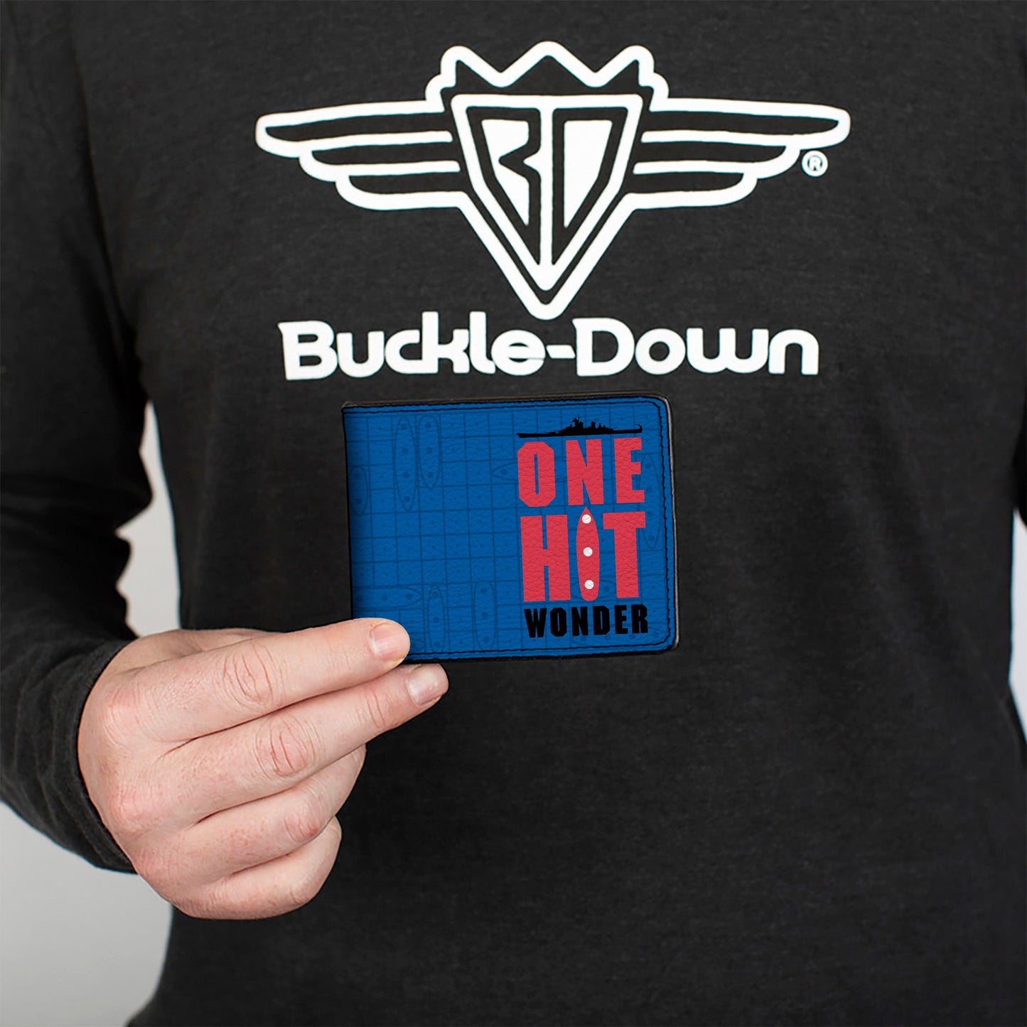 Bi-Fold Wallet - BATTLESHIP ONE HIT WONDER and Title Logo Ocean Grid Blues/Black/Red