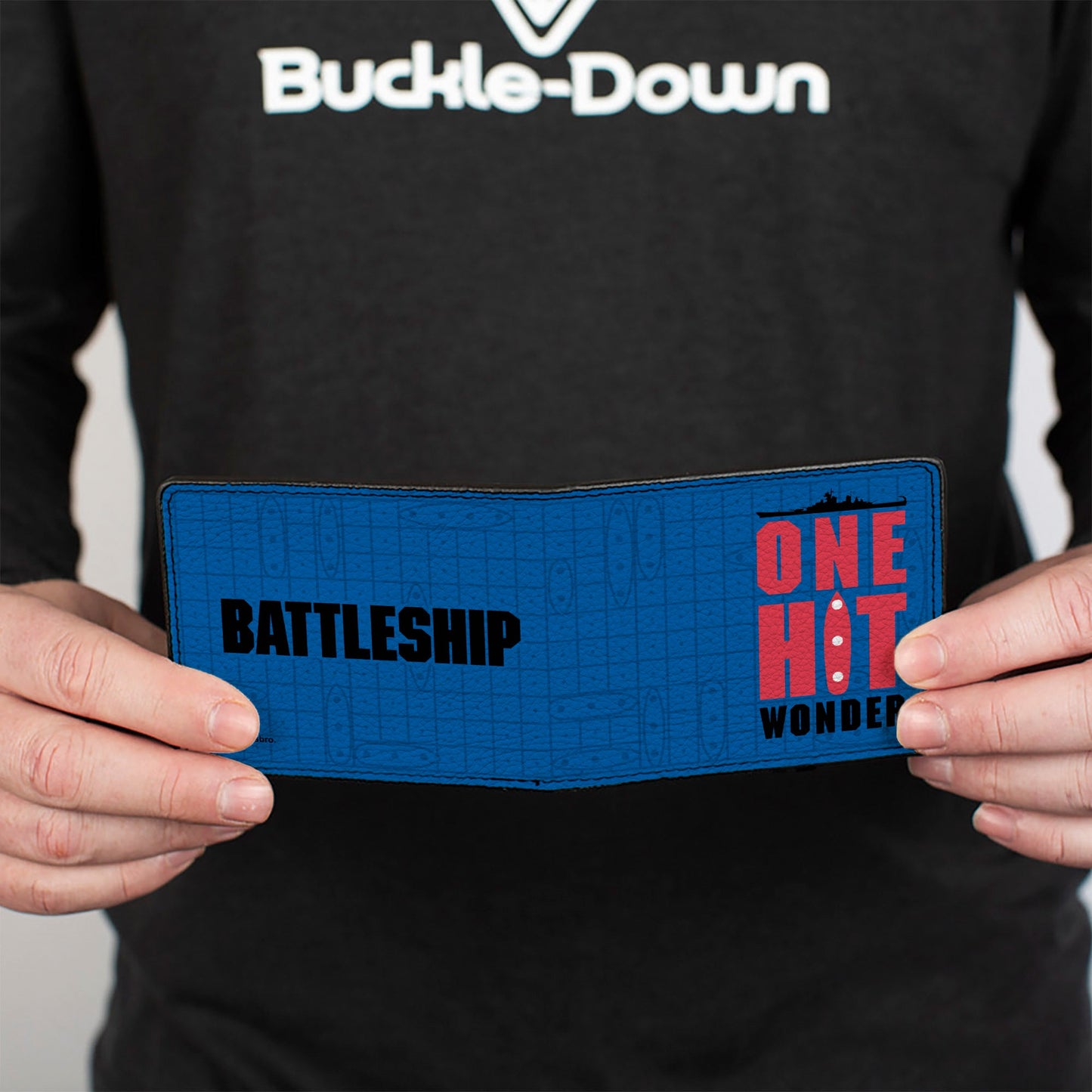 Bi-Fold Wallet - BATTLESHIP ONE HIT WONDER and Title Logo Ocean Grid Blues/Black/Red