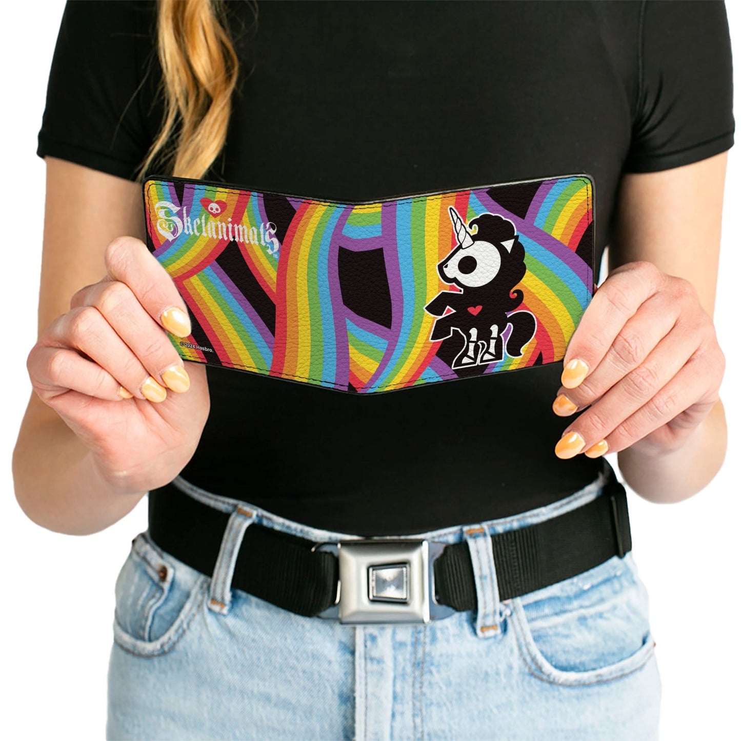 Bi-Fold Wallet - SKELANIMALS Bonita the Unicorn Pose and Title Logo Rainbows
