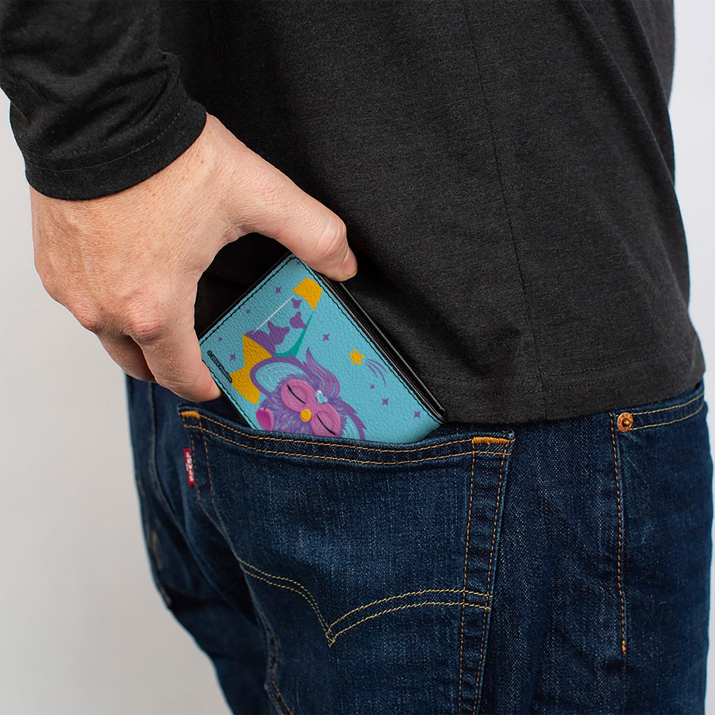 Bi-Fold Wallet - Furby Purple and Orange Furby CHILL TIME Pose Blue/Purple