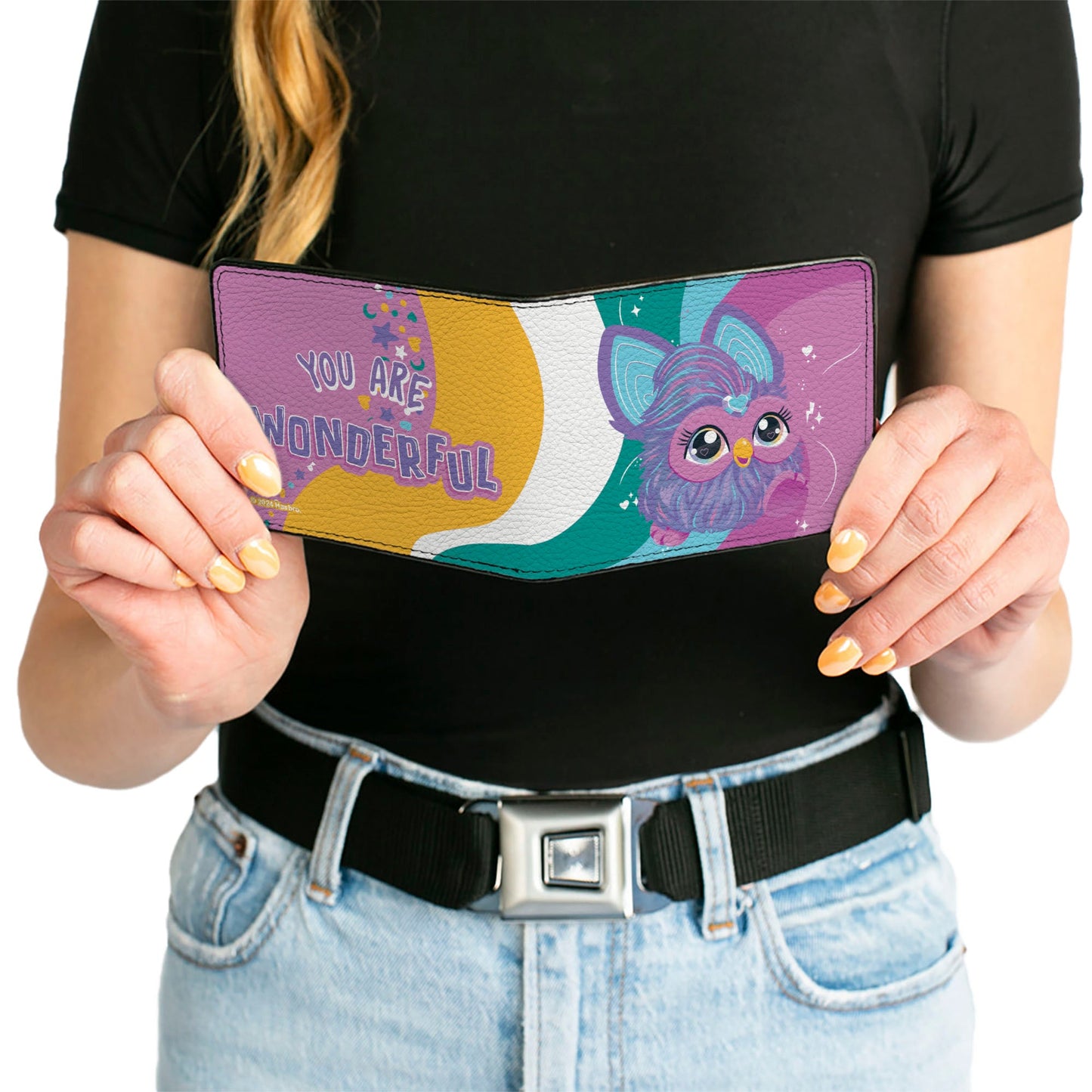 Bi-Fold Wallet - Furby Purple Furby YOU ARE WONDERFUL Running Pose Multi Color