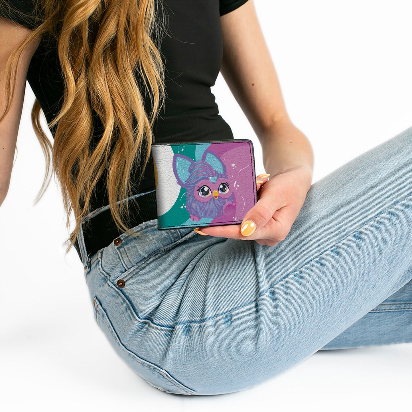 Bi-Fold Wallet - Furby Purple Furby YOU ARE WONDERFUL Running Pose Multi Color