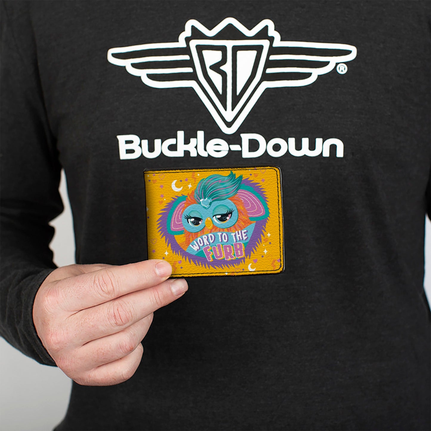 Bi-Fold Wallet - Furby Orange Furby WORD TO THE FURB Heart Pose and Title Logo Orange/Purple