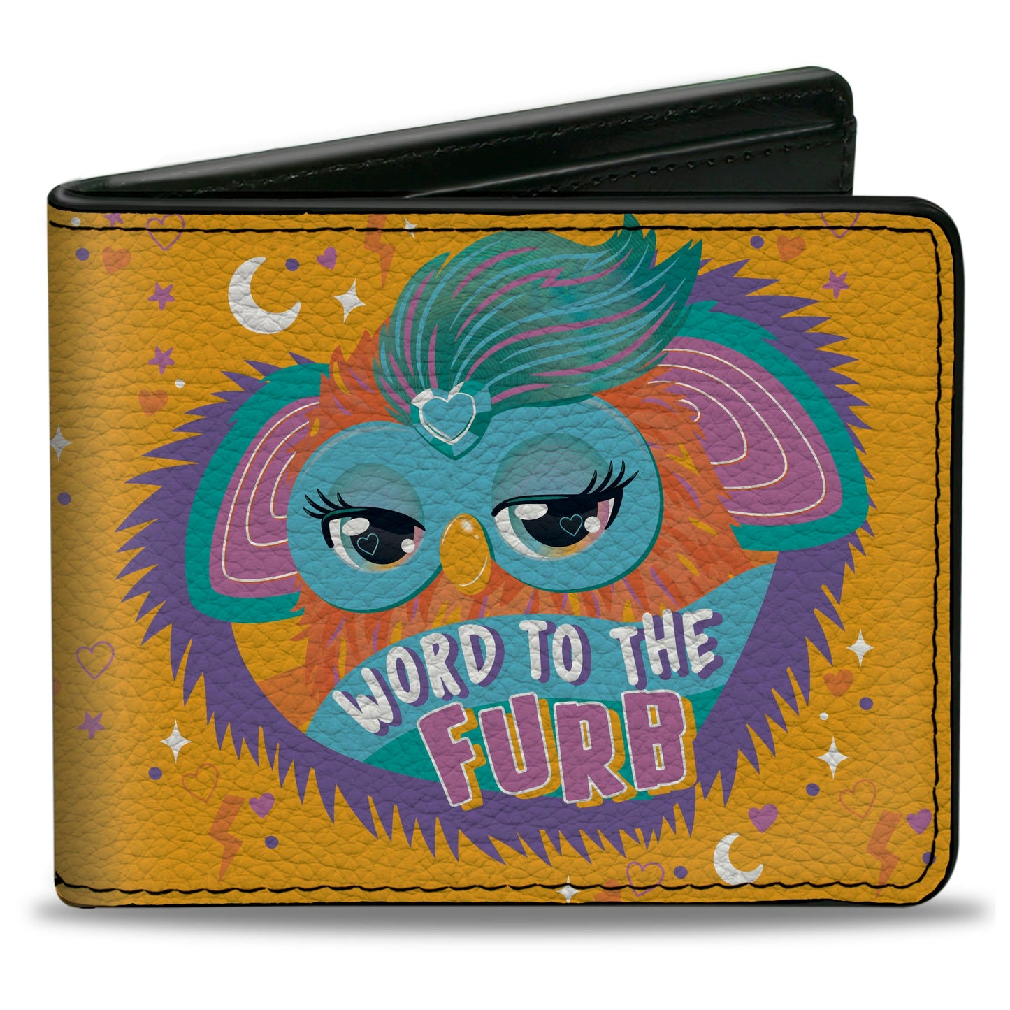 Bi-Fold Wallet - Furby Orange Furby WORD TO THE FURB Heart Pose and Title Logo Orange/Purple