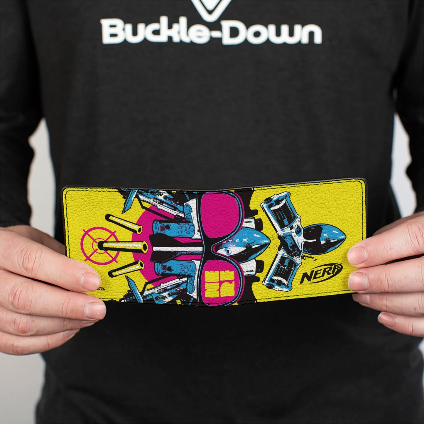 Bi-Fold Wallet - NERF Vortex and Blaster Sunglasses Collage Yellow/Pink/Blue
