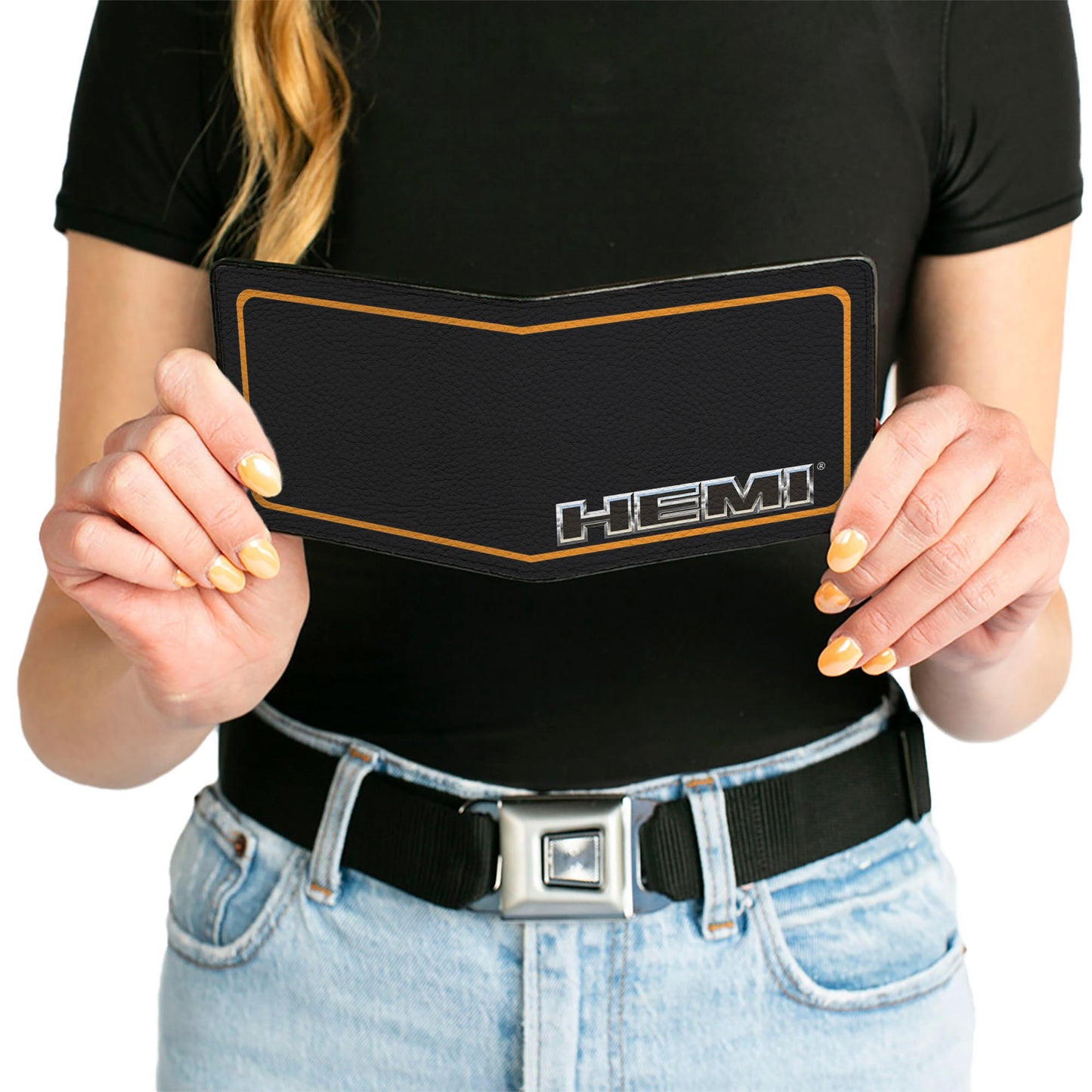 Bi-Fold Wallet - HEMI Nameplate w Border Black Orange Silver Black