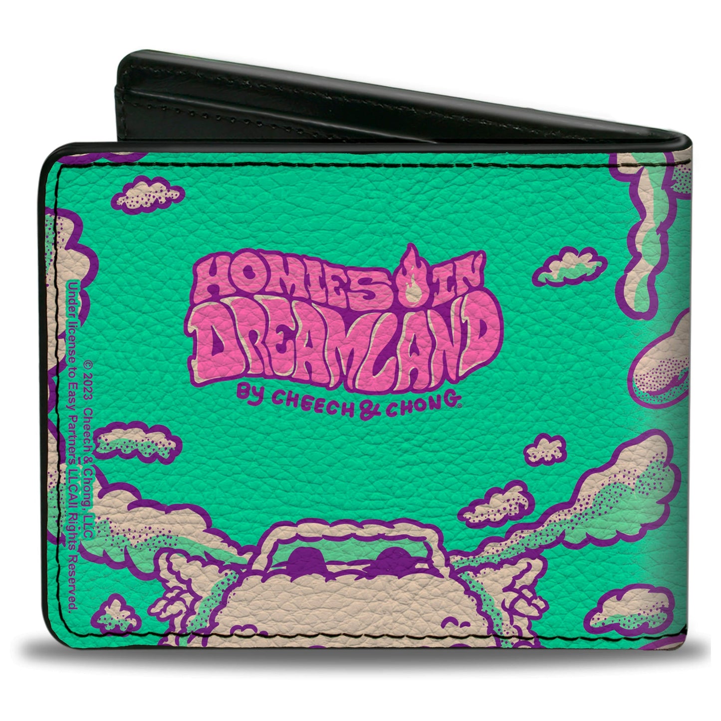 Bi-Fold Wallet - HOMIES IN DREAMLAND Cheech and Chong Pose with Homies Characters Smoke Clouds Blue