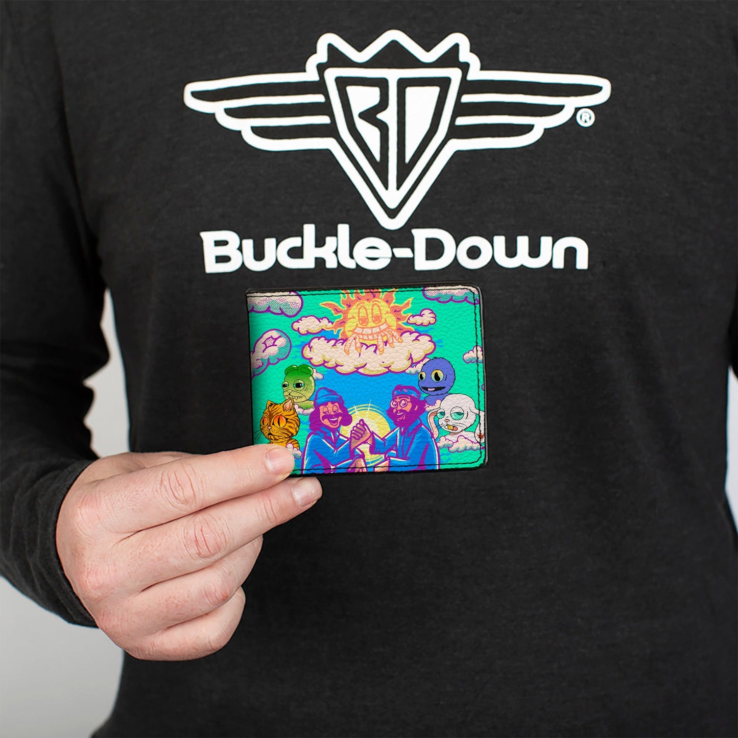 Bi-Fold Wallet - HOMIES IN DREAMLAND Cheech and Chong Pose with Homies Characters Smoke Clouds Blue