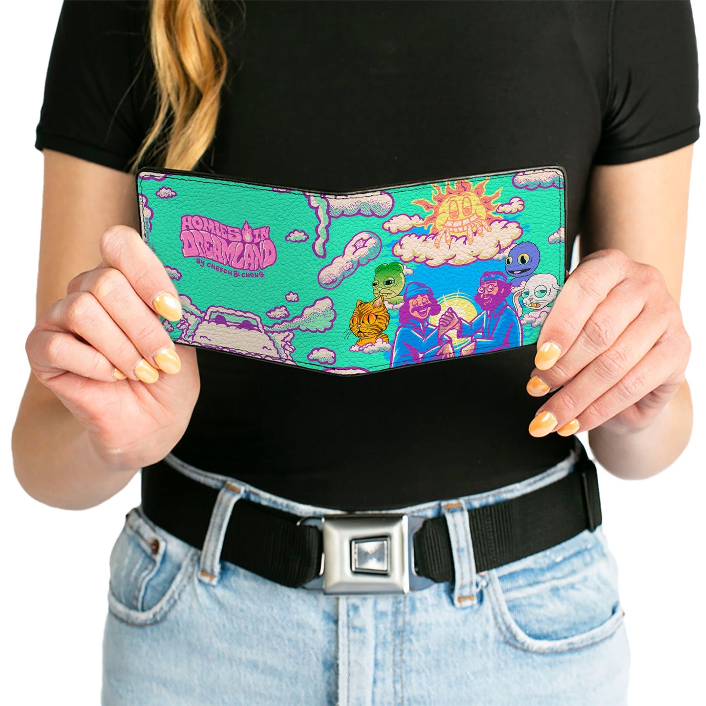 Bi-Fold Wallet - HOMIES IN DREAMLAND Cheech and Chong Pose with Homies Characters Smoke Clouds Blue