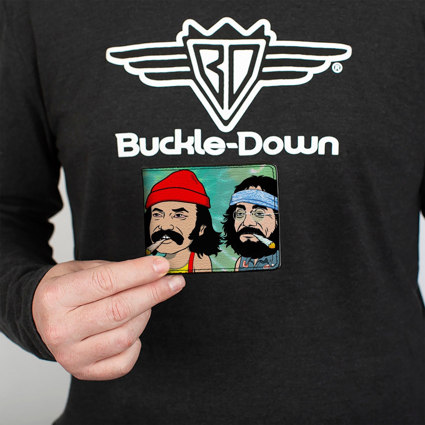 Bi-Fold Wallet - Homies in Dreamland Cheech and Chong Smoking Pose Tie Dye Blues