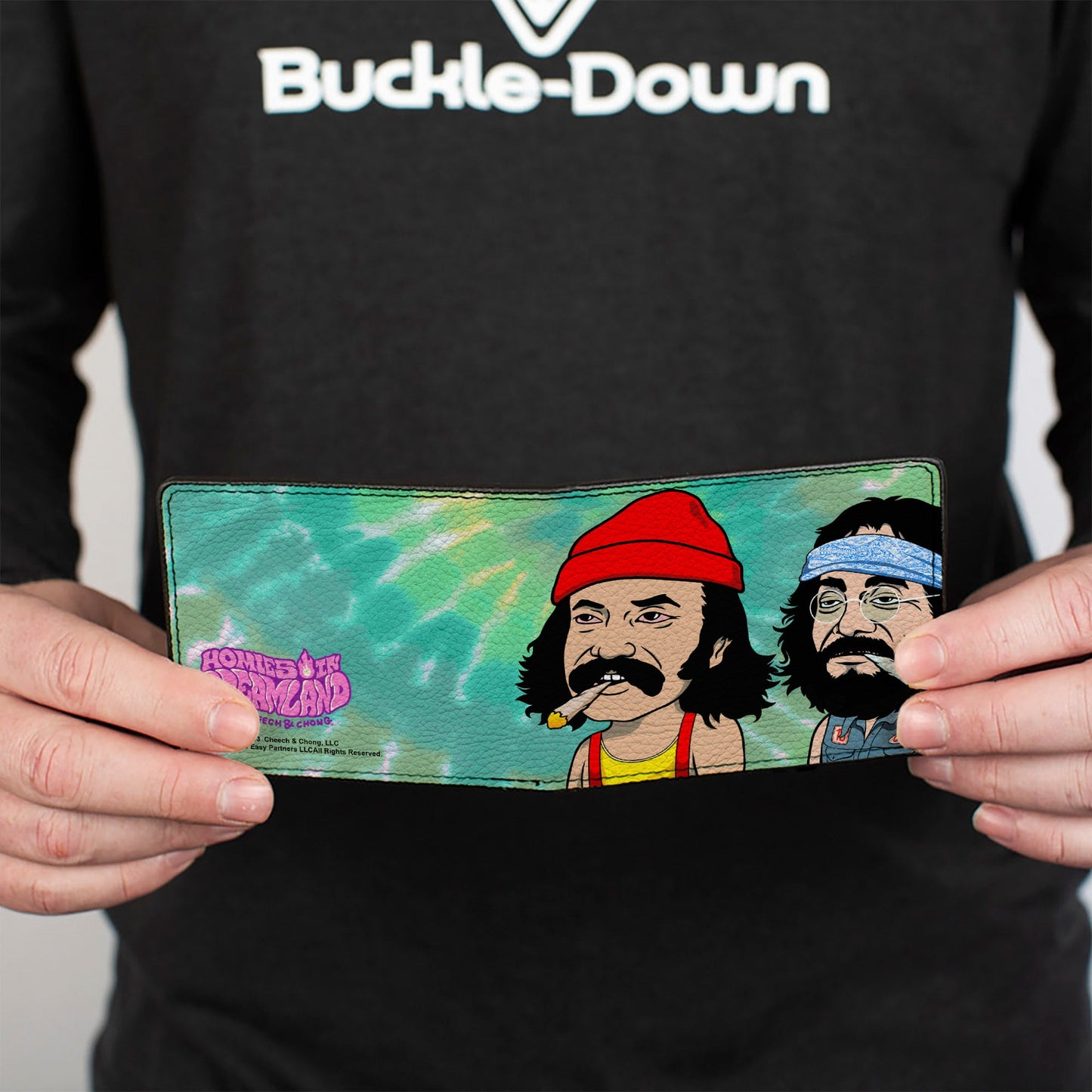 Bi-Fold Wallet - Homies in Dreamland Cheech and Chong Smoking Pose Tie Dye Blues