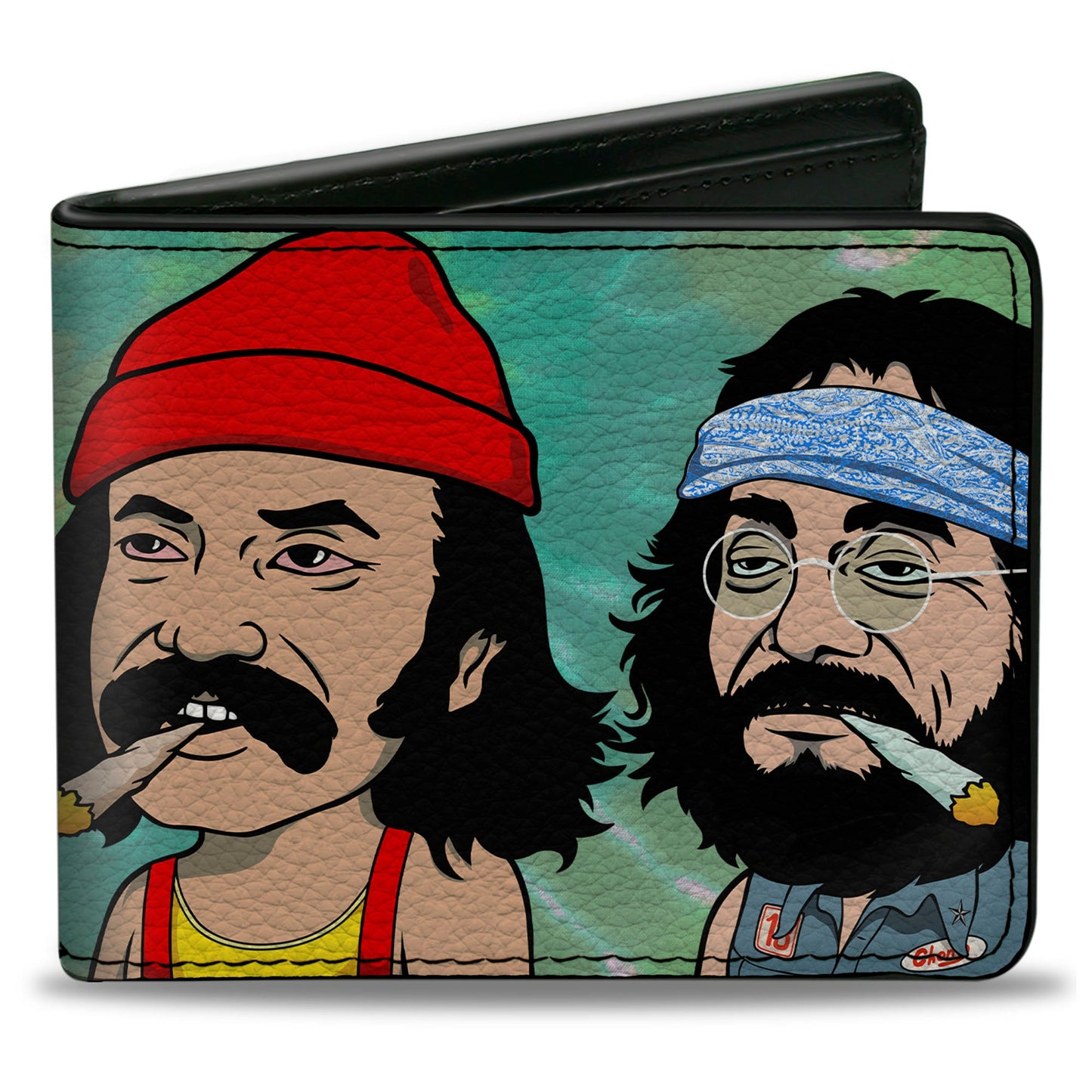 Bi-Fold Wallet - Homies in Dreamland Cheech and Chong Smoking Pose Tie Dye Blues