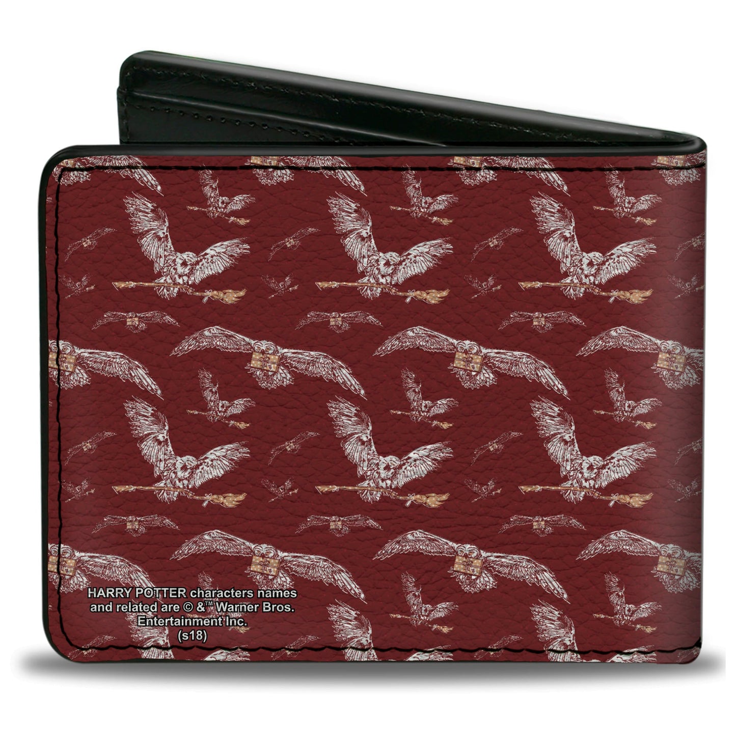 Bi-Fold Wallet - HARRY POTTER Hedwig Flying Poses Burgundy White Golds