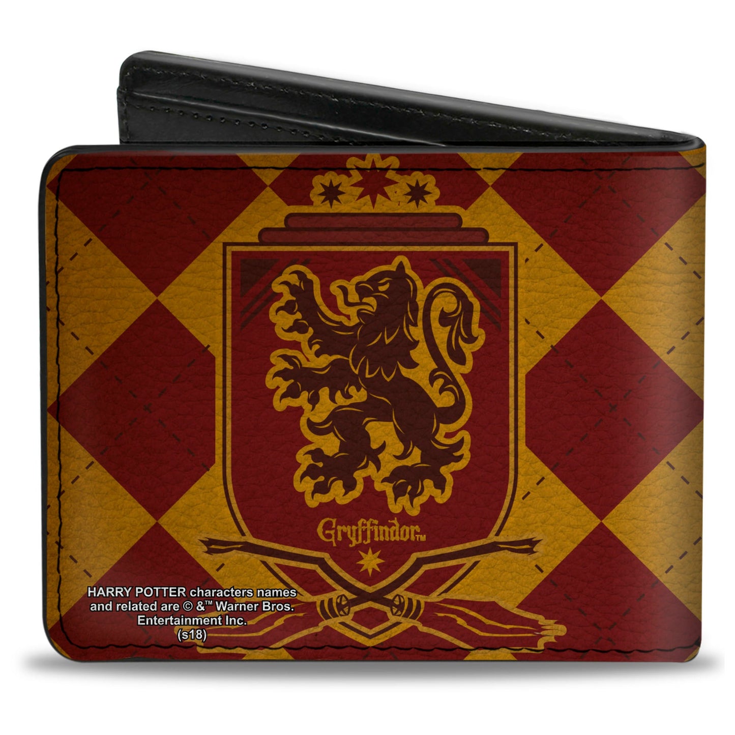 Bi-Fold Wallet - Harry Potter GRYFFINDOR Shield Brooms Argyle Gold Burgundy Reds
