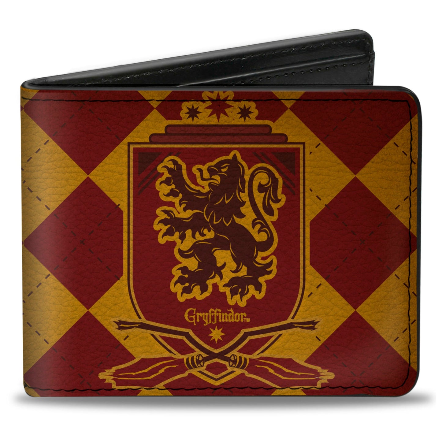 Bi-Fold Wallet - Harry Potter GRYFFINDOR Shield Brooms Argyle Gold Burgundy Reds