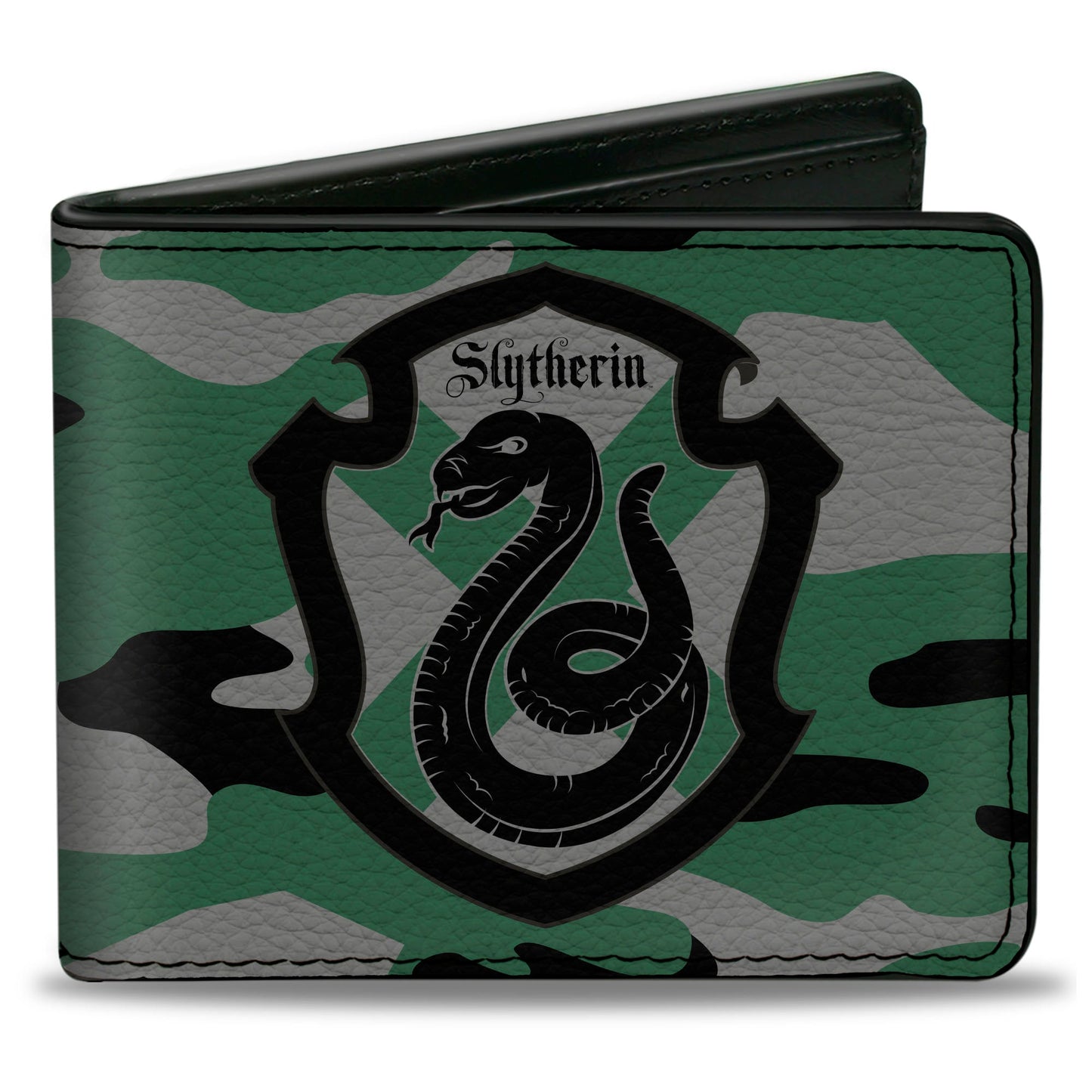 Bi-Fold Wallet - Harry Potter Slytherin Crest Camo Green Gray Black
