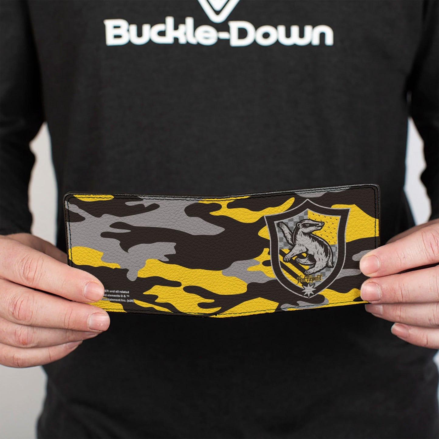 Bi-Fold Wallet - Harry Potter Hufflepuff Crest Camo Yellow Grays Black