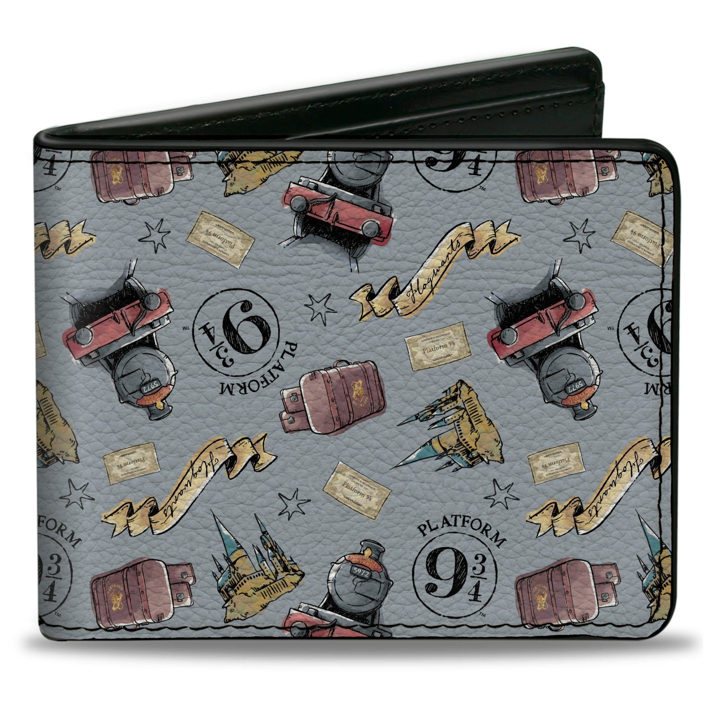 Bi-Fold Wallet - Harry Potter Hogwarts Express Icons Collage Sky Blue