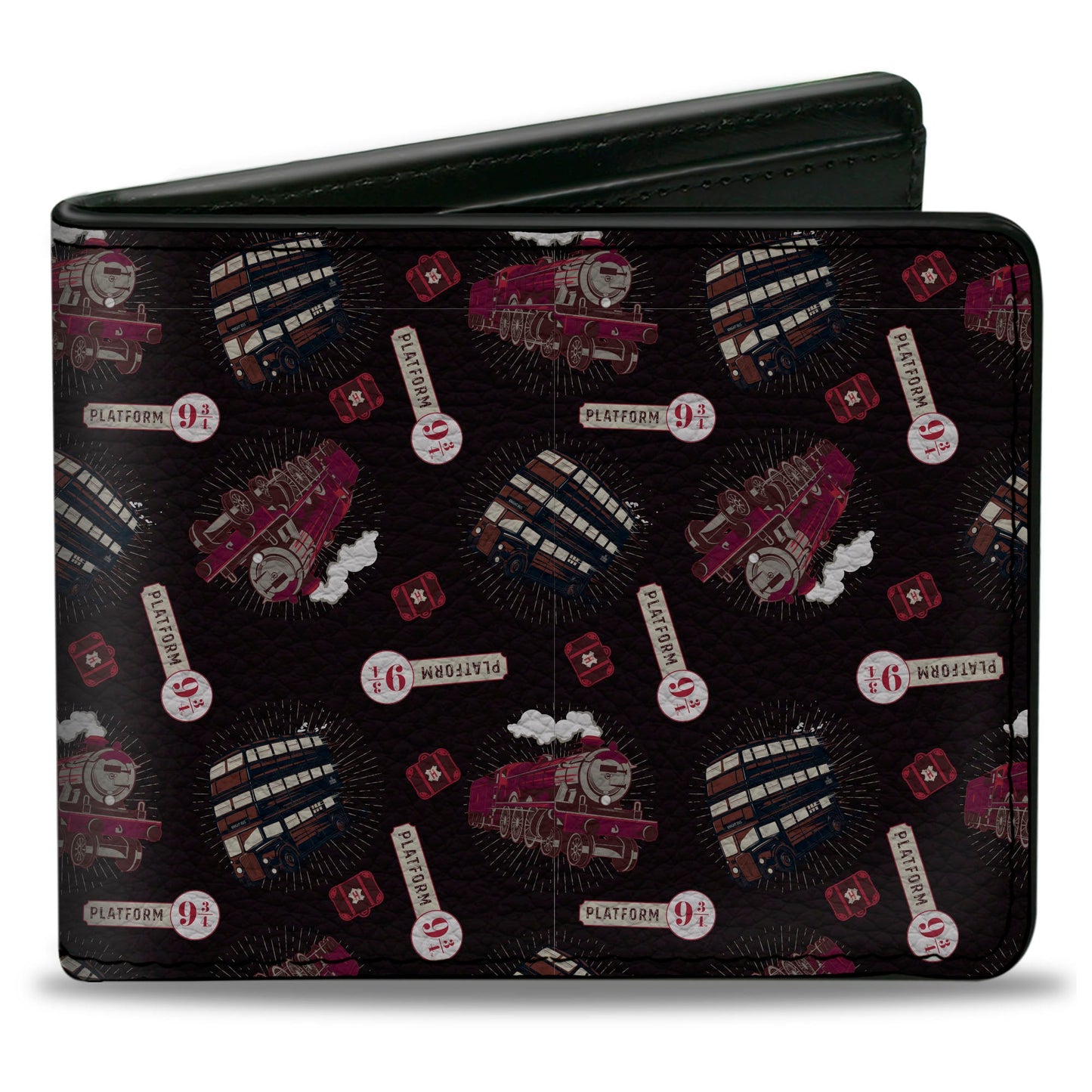 Bi-Fold Wallet - Harry Potter Hogwarts Express and Knight Bus Collage Black Reds