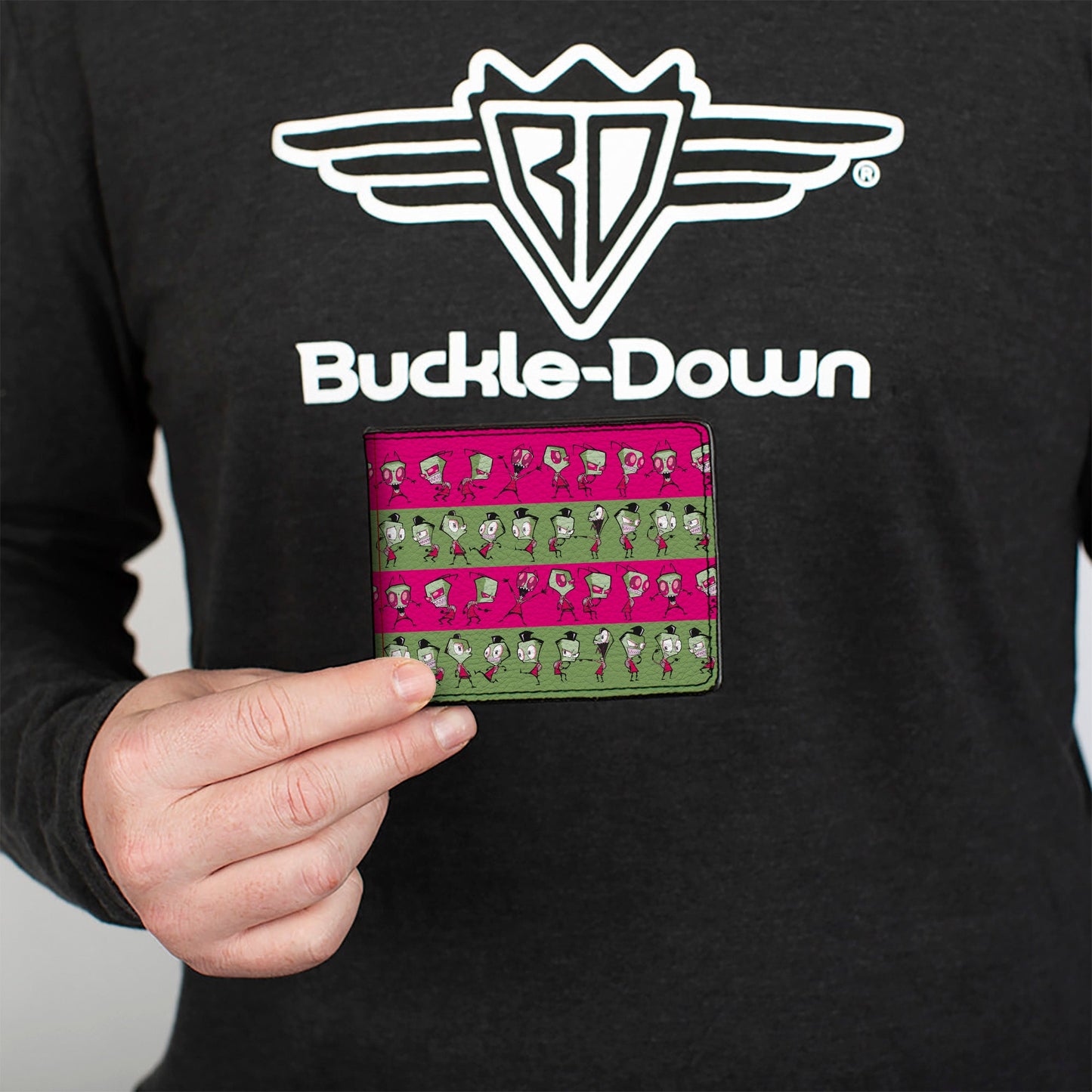 Bi-Fold Wallet - Invader Zim and Human Disguise Poses Stripe Pink/Green