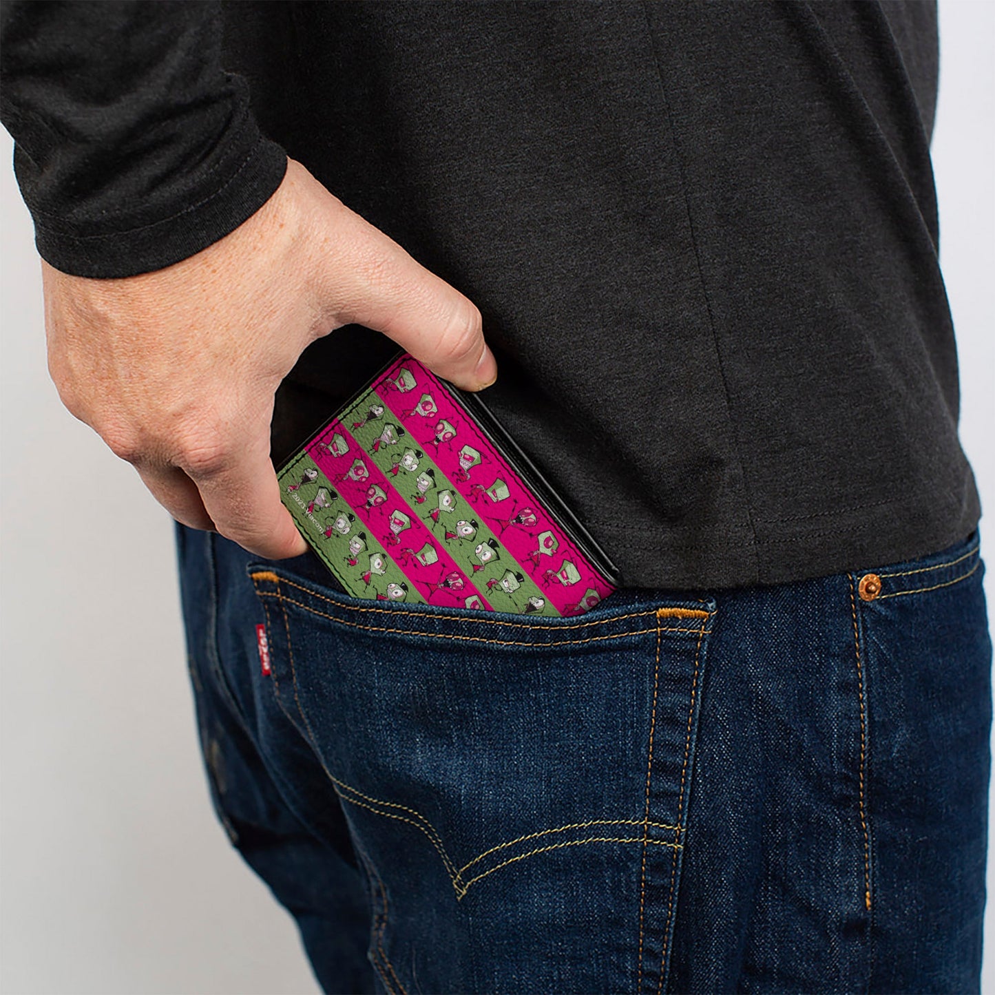 Bi-Fold Wallet - Invader Zim and Human Disguise Poses Stripe Pink/Green